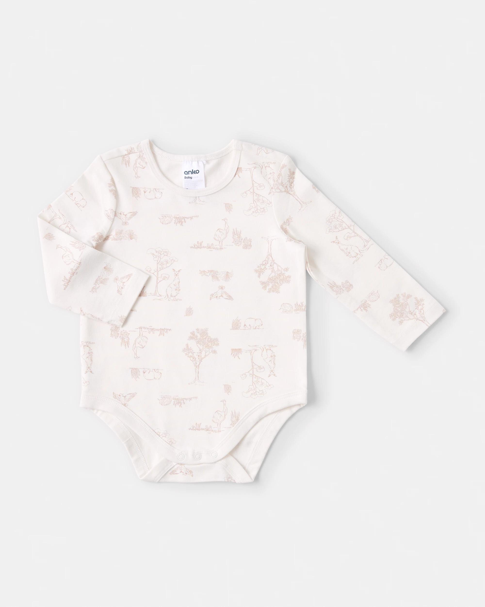 3 3 Pack Cotton Long Sleeve Bodysuits Beig Animl, 3 of 8