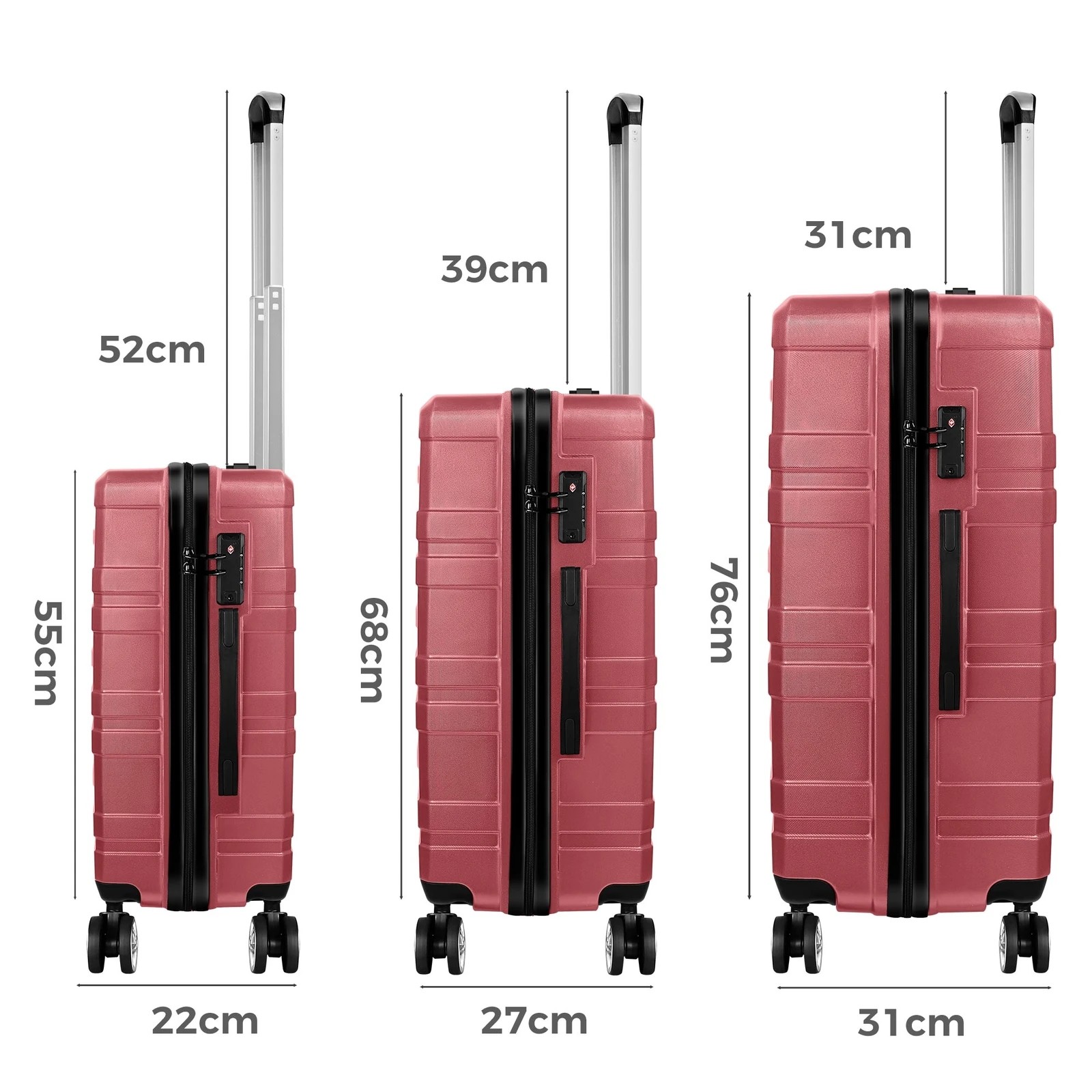 9 Alfordson Luggage 3PCS Set Suitcase ABS+PC Trolley TSA Hard Shell Case - Pink, 9 of 10