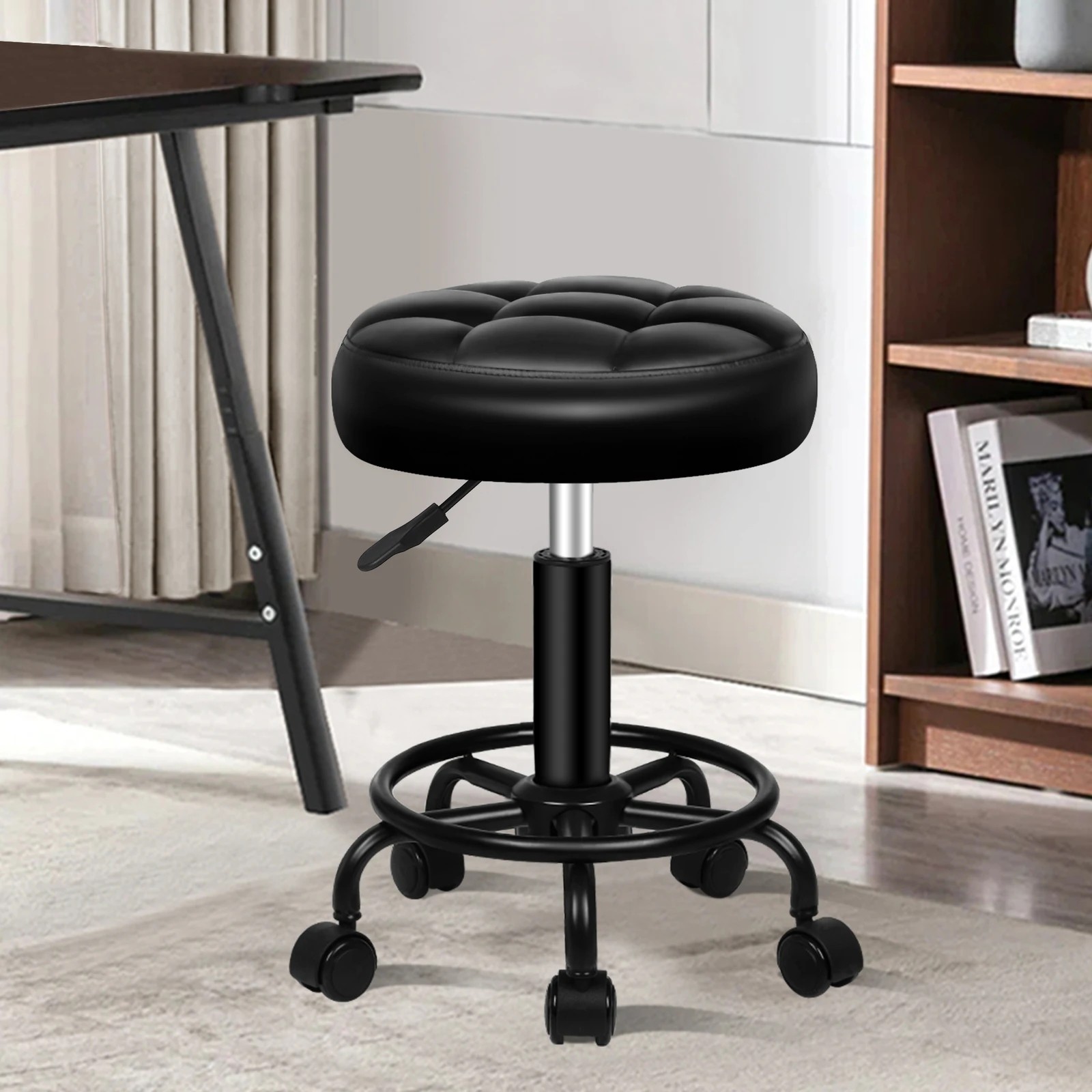 7 Alfordson 2x Salon Stool Round Swivel Barber Hair Dress Chair - All Black, 7 of 10