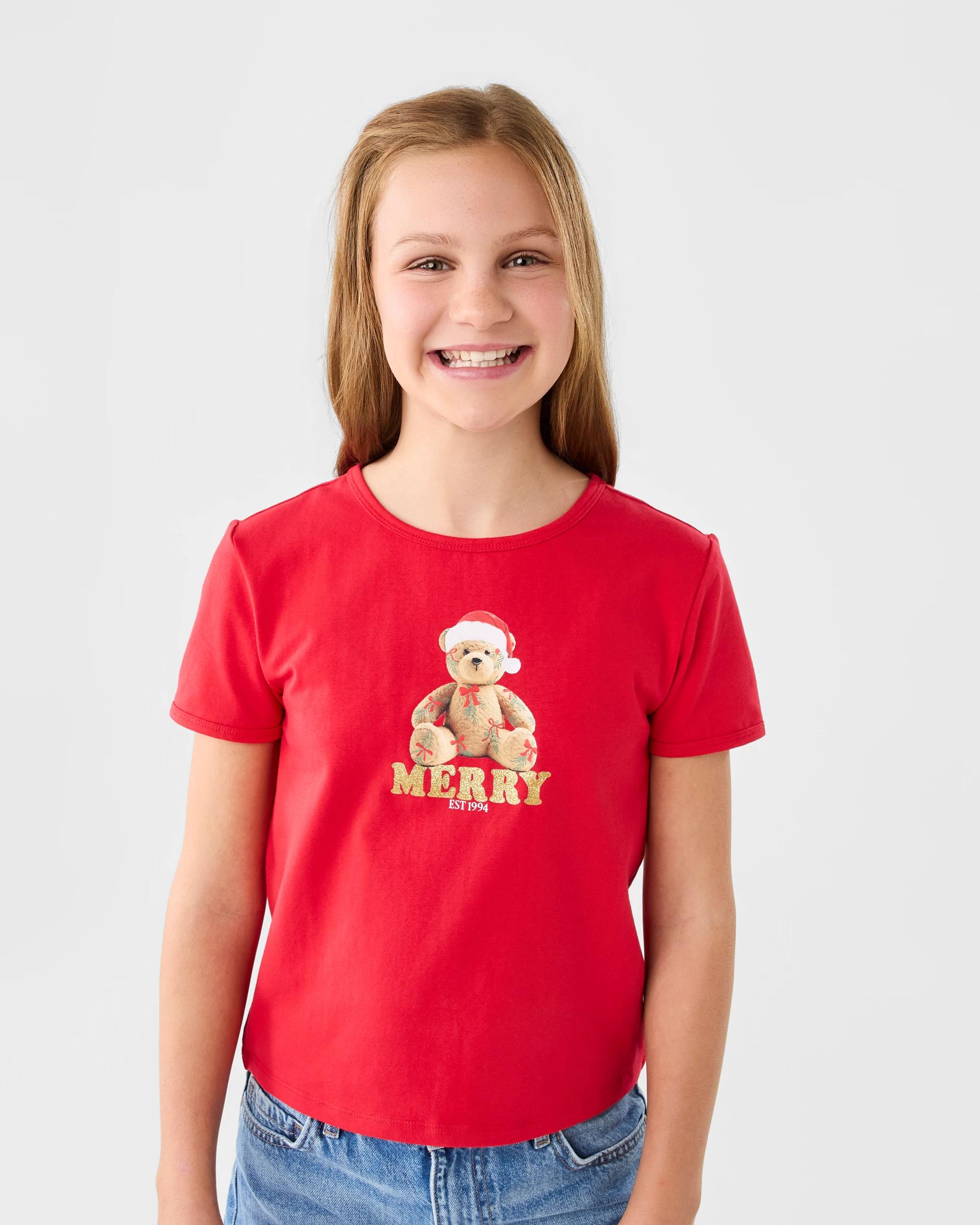 1 Christmas Ringer T-shirt Red Teddy, 1 of 6