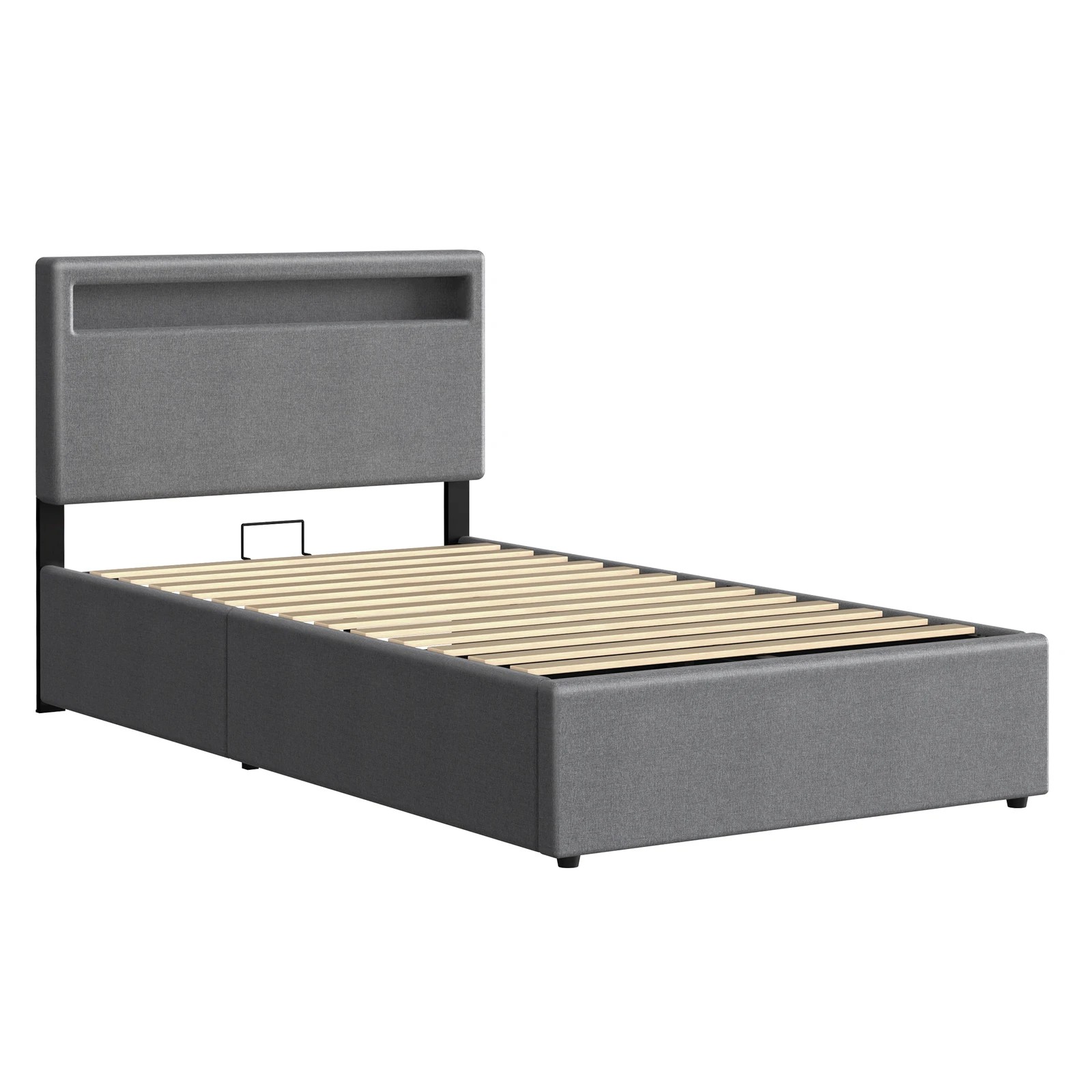 10 Alfordson Bed Frame Single Size RGB LED Gas Lift Storage Base Luchino - Grey, 10 of 10