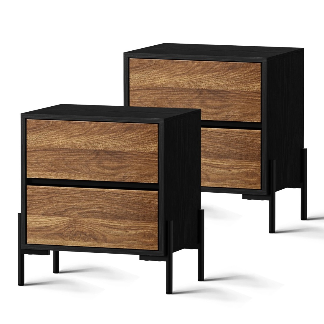 1 Oikiture 2x Bedside Table 2 Drawers Side End Bedroom Storage Nightstand - Natural, 1 of 9