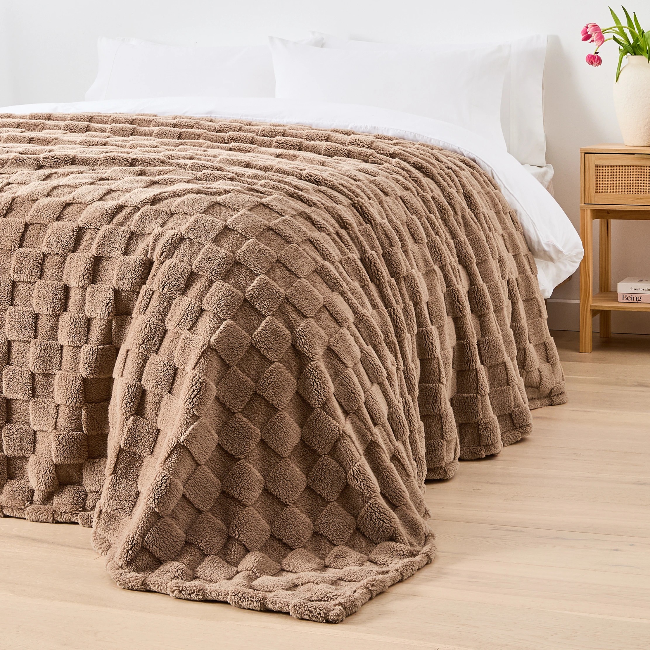 3 Check Jacquard Blanket - Queen/King Bed, Mocha, 3 of 6