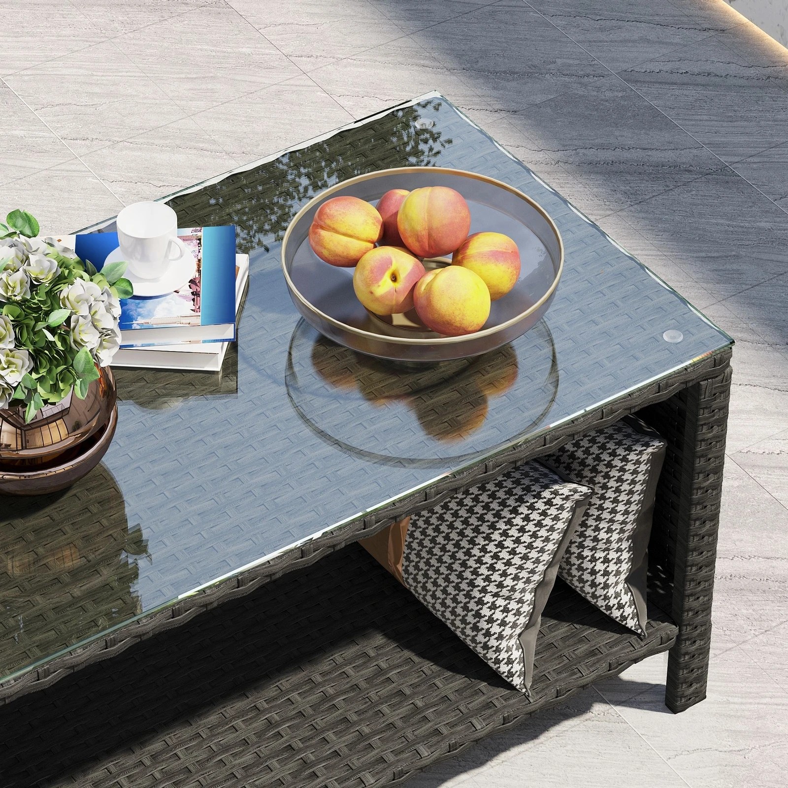 4 Alfordson Outdoor Furniture 4PCS Garden Patio Chairs Table Set Wicker With Pillow - Dark Grey, 4 of 9