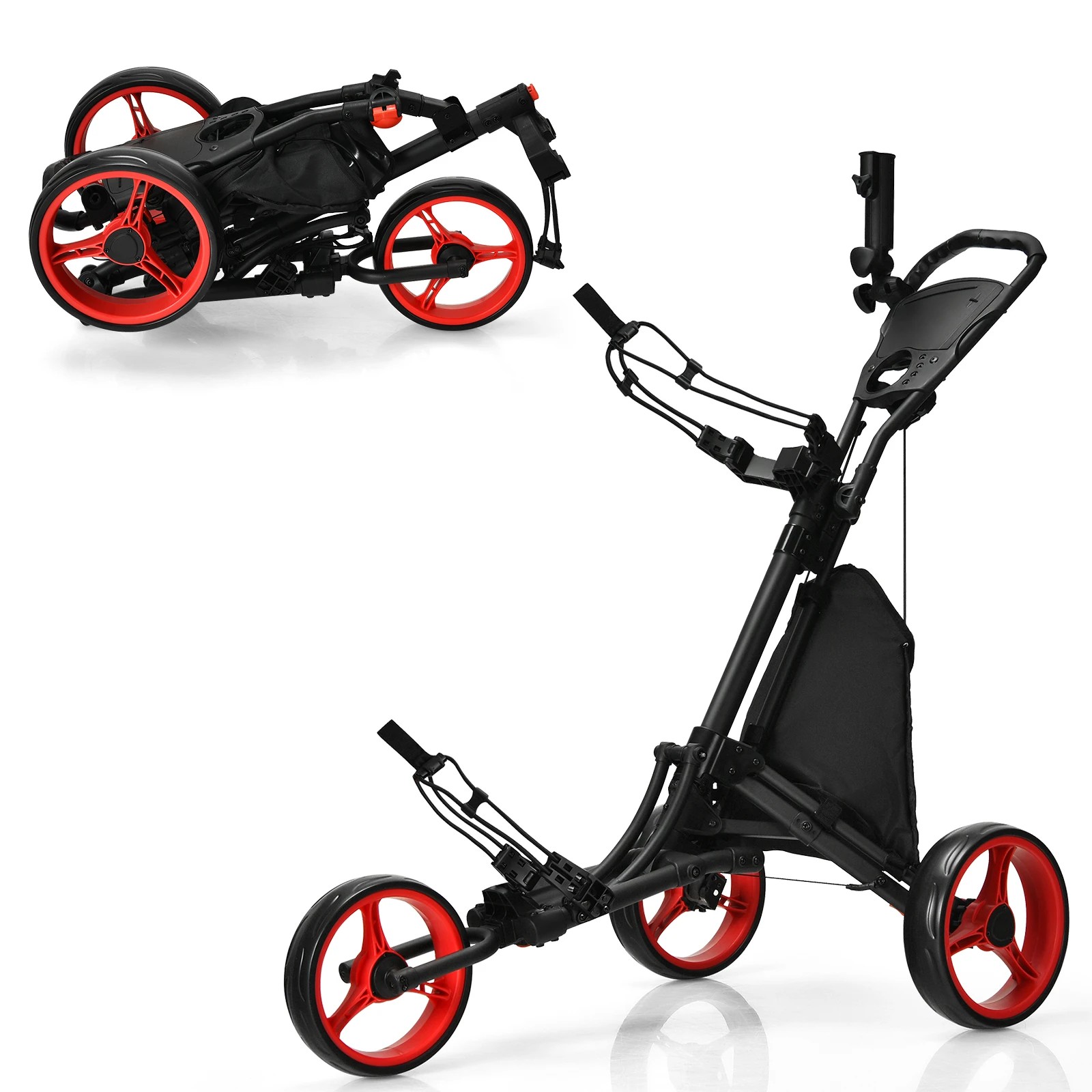 1 Costway Foldable Golf Buggy Trolley 3 Wheels Golf Club Push Cart Adjustable w/Storage Bag, 1 of 1