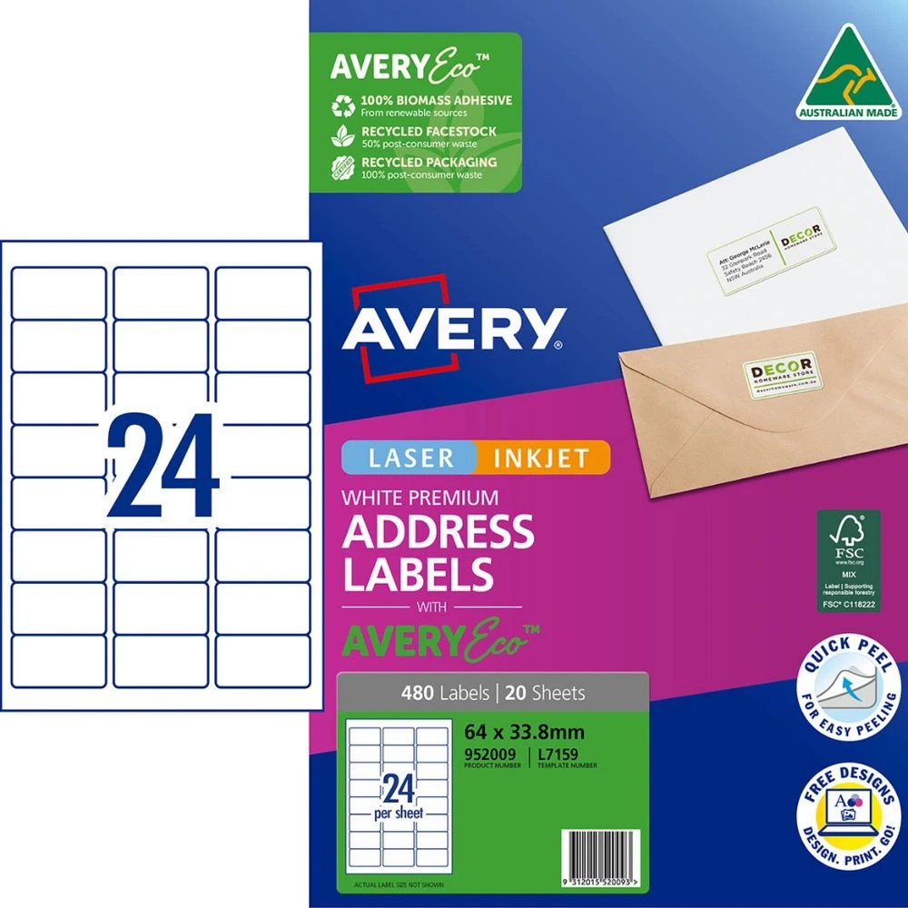 1 Avery Premium White Address Labels AveryEco 24UP 20 Sheets, 1 of 10