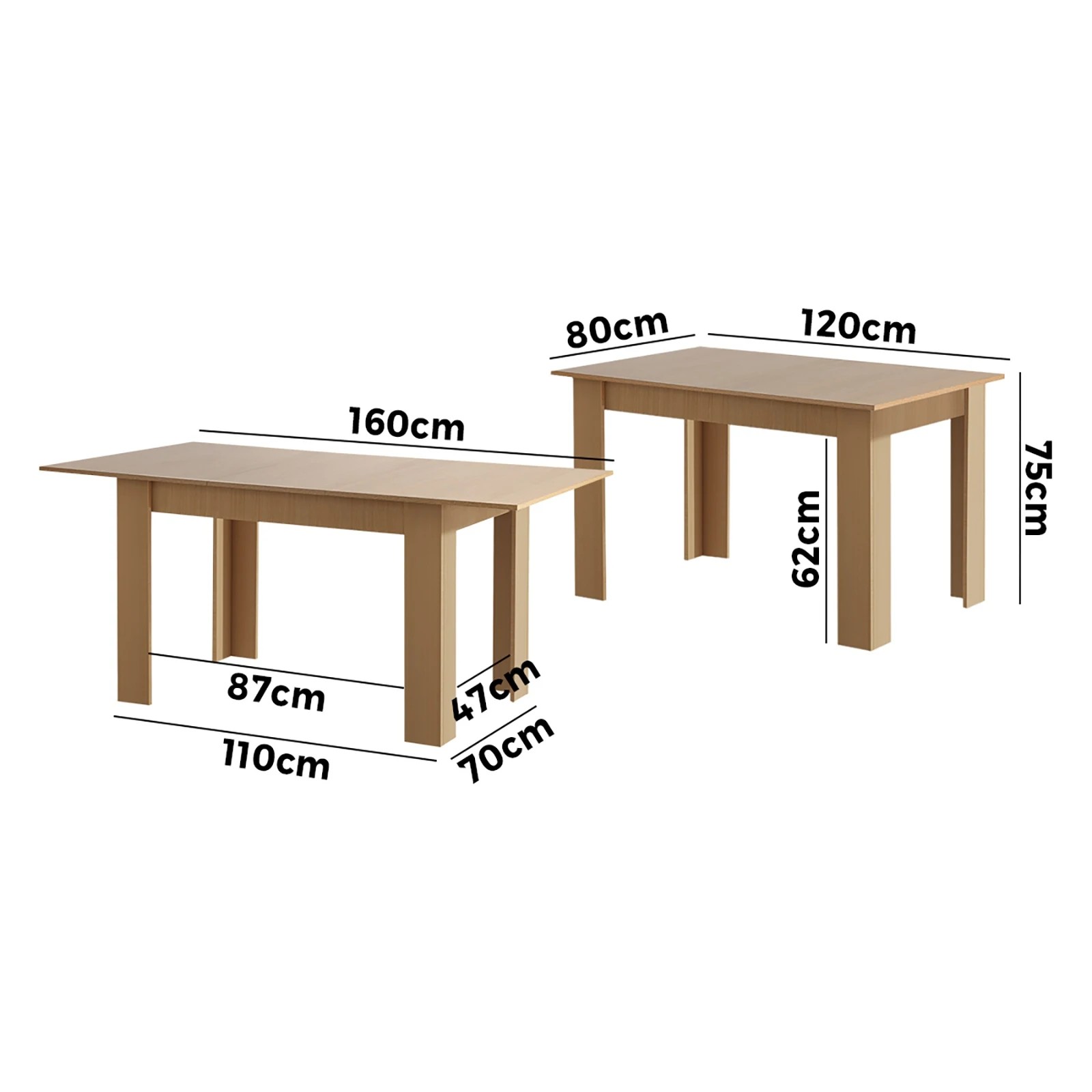 8 Oikiture 160cm Extendable Dining Table Kitchen Restaurant Cafe Table
 - Natural, 8 of 8