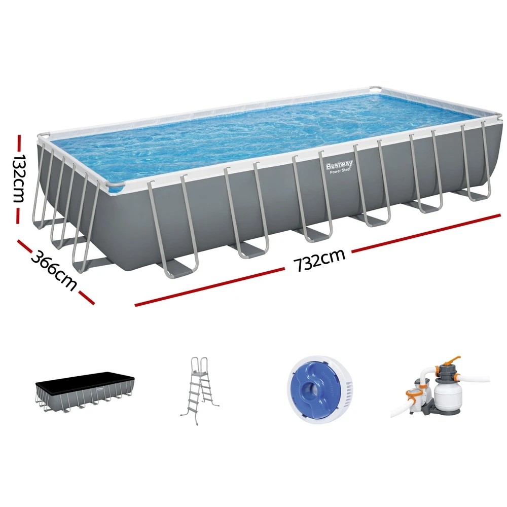 2 Bestway Swimming Pool 732x366x132cm Steel Frame Above Ground Pools Ladder 30045L - Multi, 2 of 4
