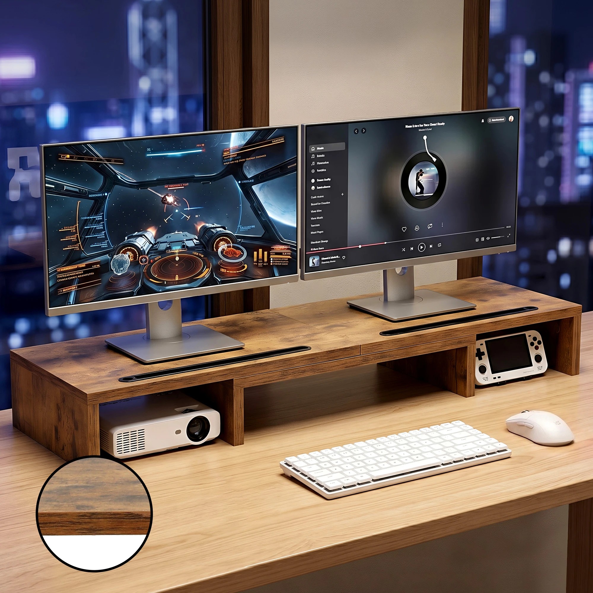 6 Artiss Dual Monitor Stand Riser Rotating Extendable Desk Organizer Laptop Screen - Brown, 6 of 7