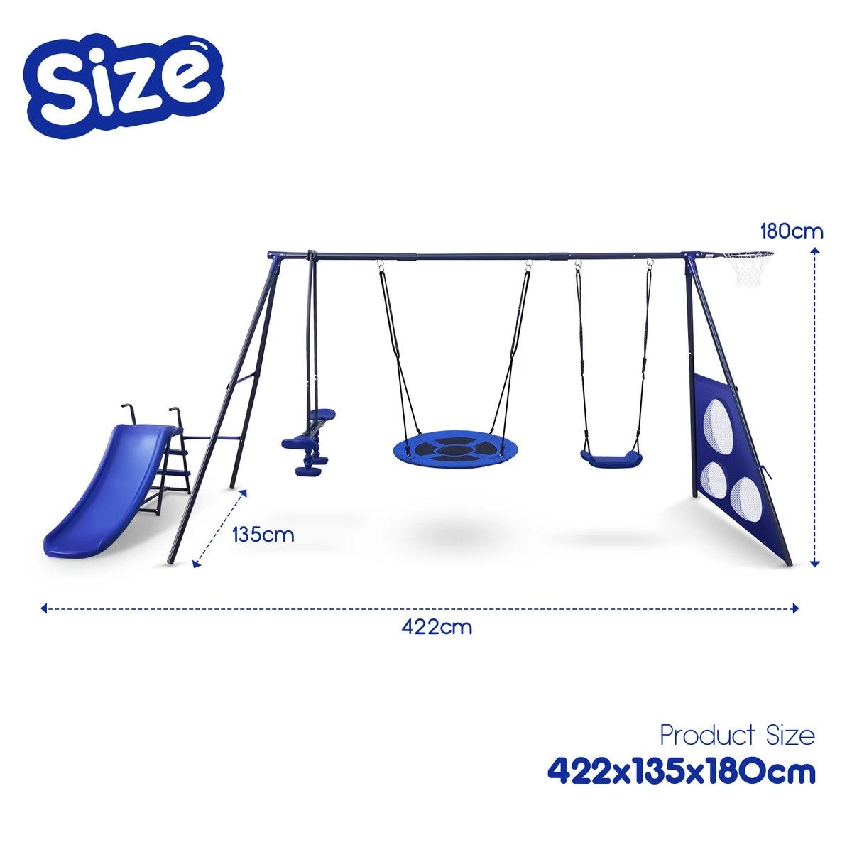 3 AUSWAY Swing Set With Slide Seesaw Basketball Hoop, 3 of 4