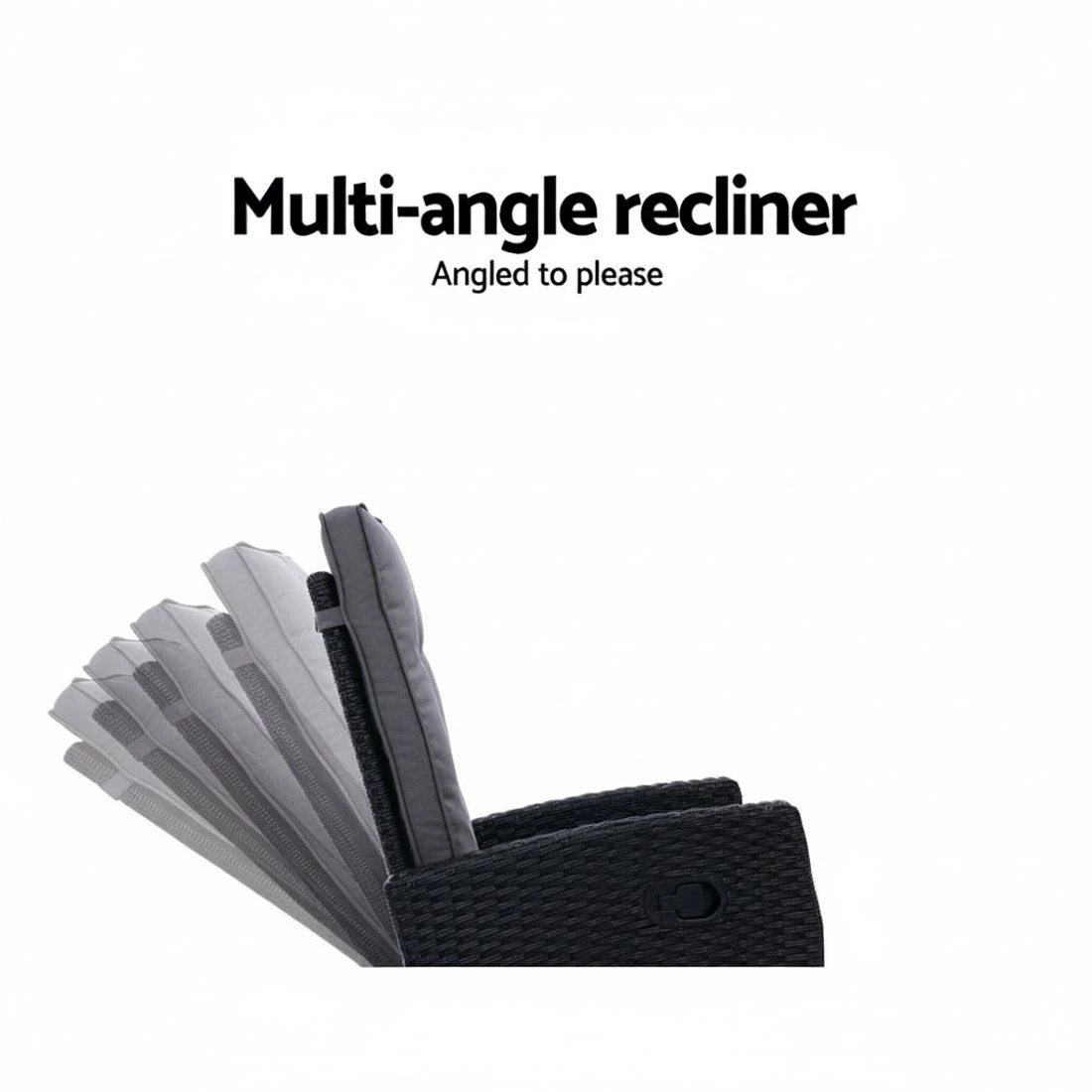 3 Gardeon 5PC Recliner Chairs Table Sun lounge Wicker Outdoor Furniture Adjustable - Black, 3 of 6