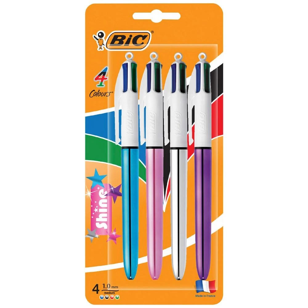 1 BIC 4 Colours Shine Ballpoint Pens 1mm Assorted 4 Pack, 1 of 6