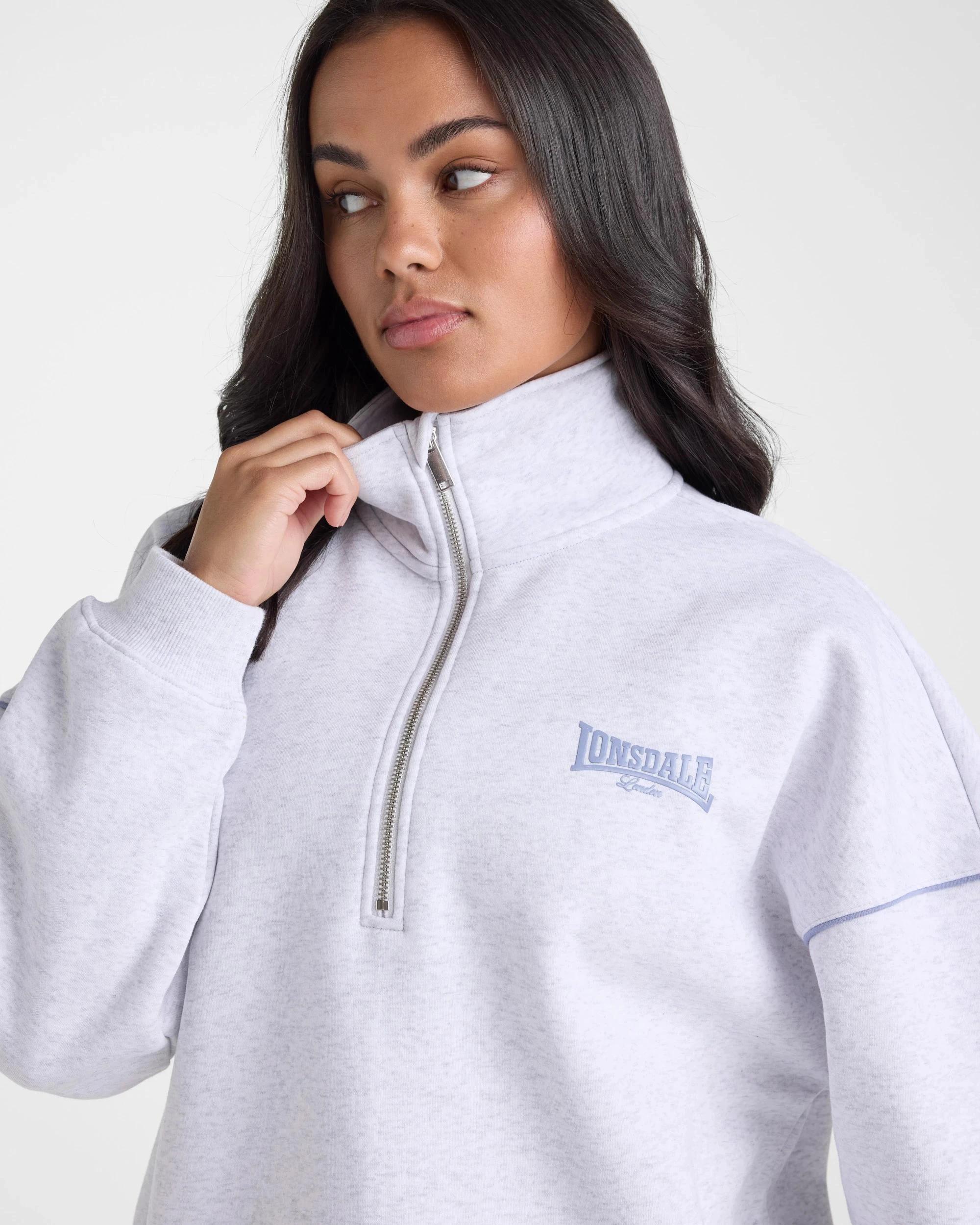 2 Lonsdale London 1/4 Zip Sweat ‑ Dusty Pink WHITE MARLE, 2 of 6