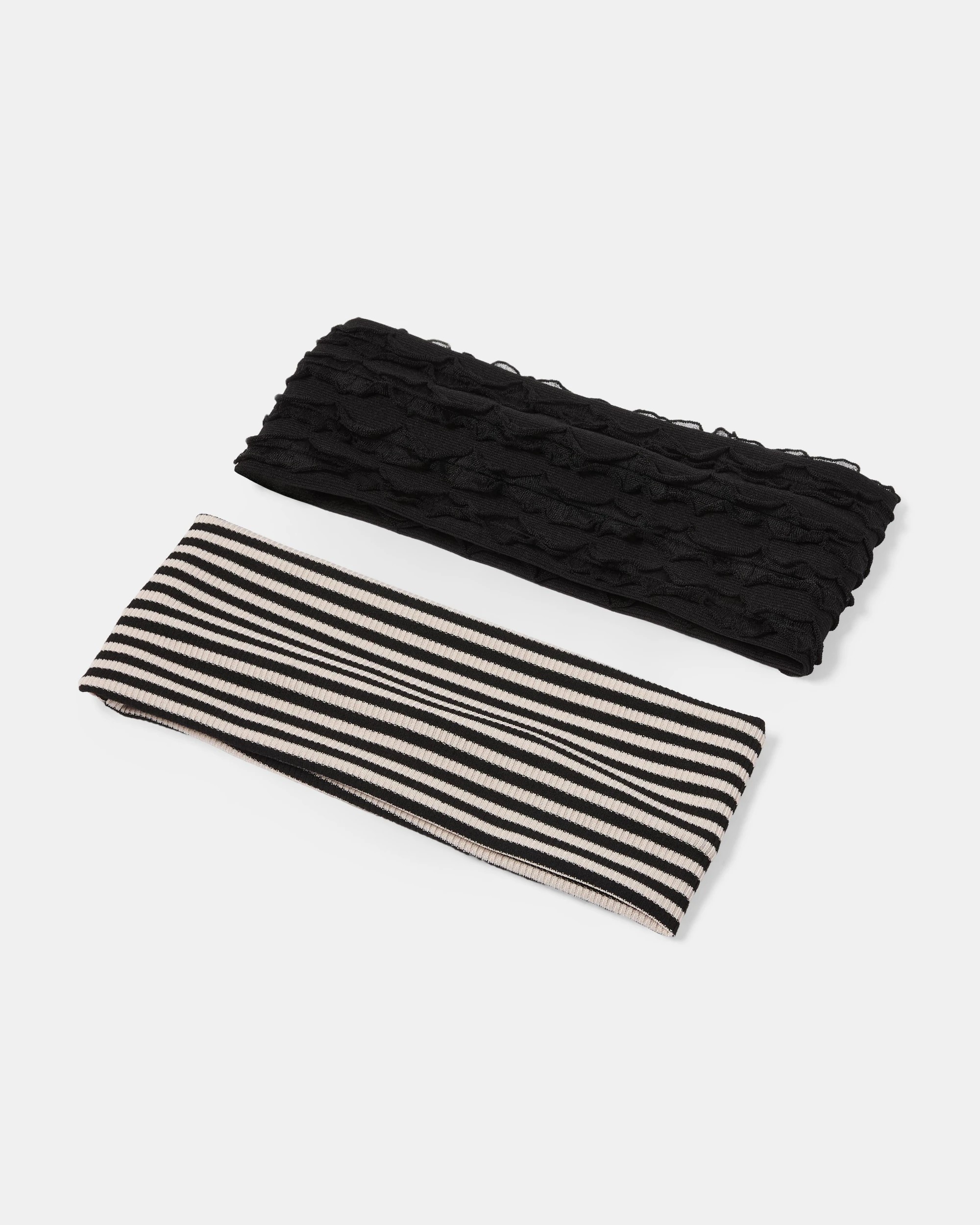 1 2 Pack Stripe and Ruffle Stretch Headband - Black and White, 1 of 3