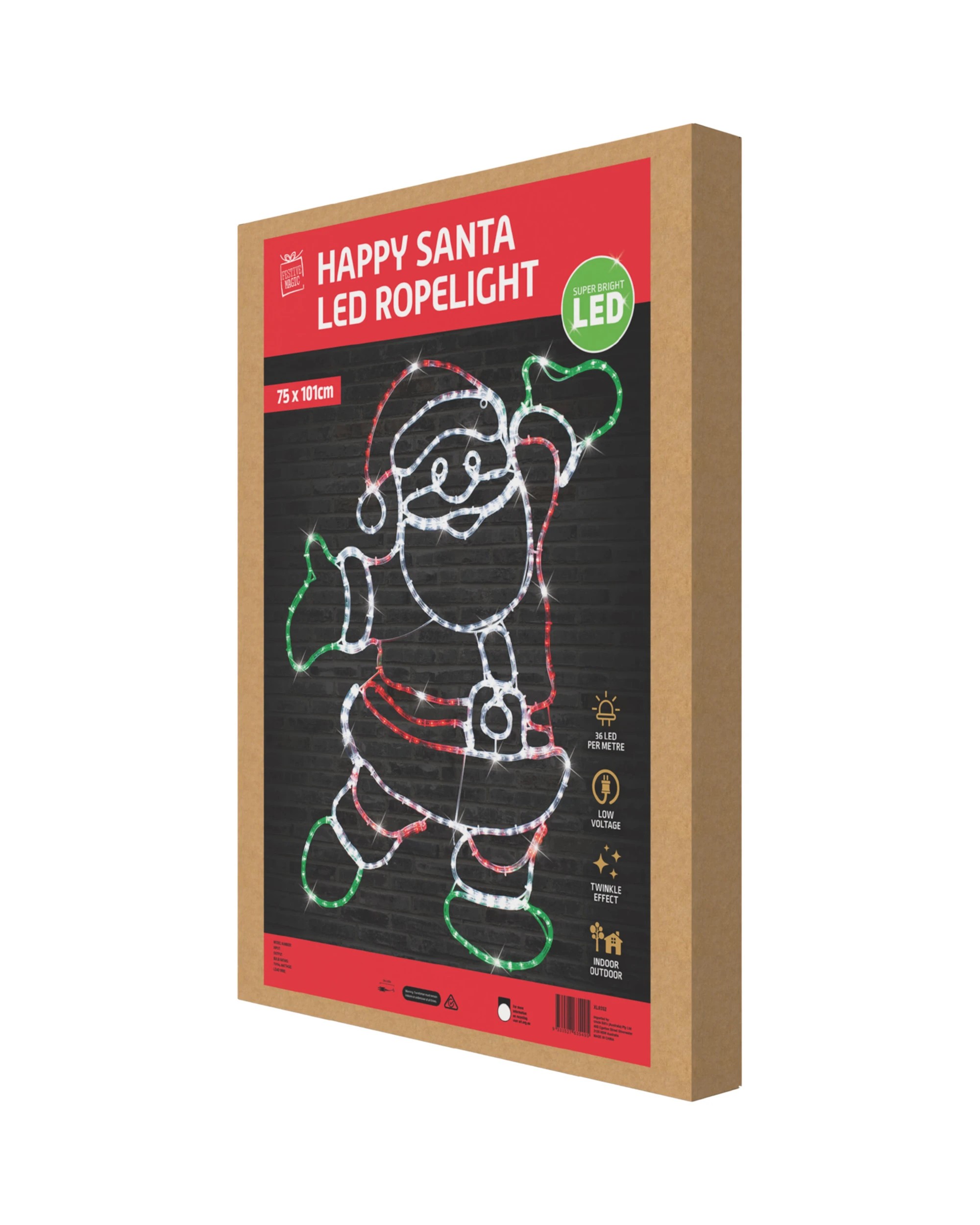 3 Festive Magic Happy Santa Twinkling LED Ropelight Decoration 101cm - Red, Green and White, 3 of 3