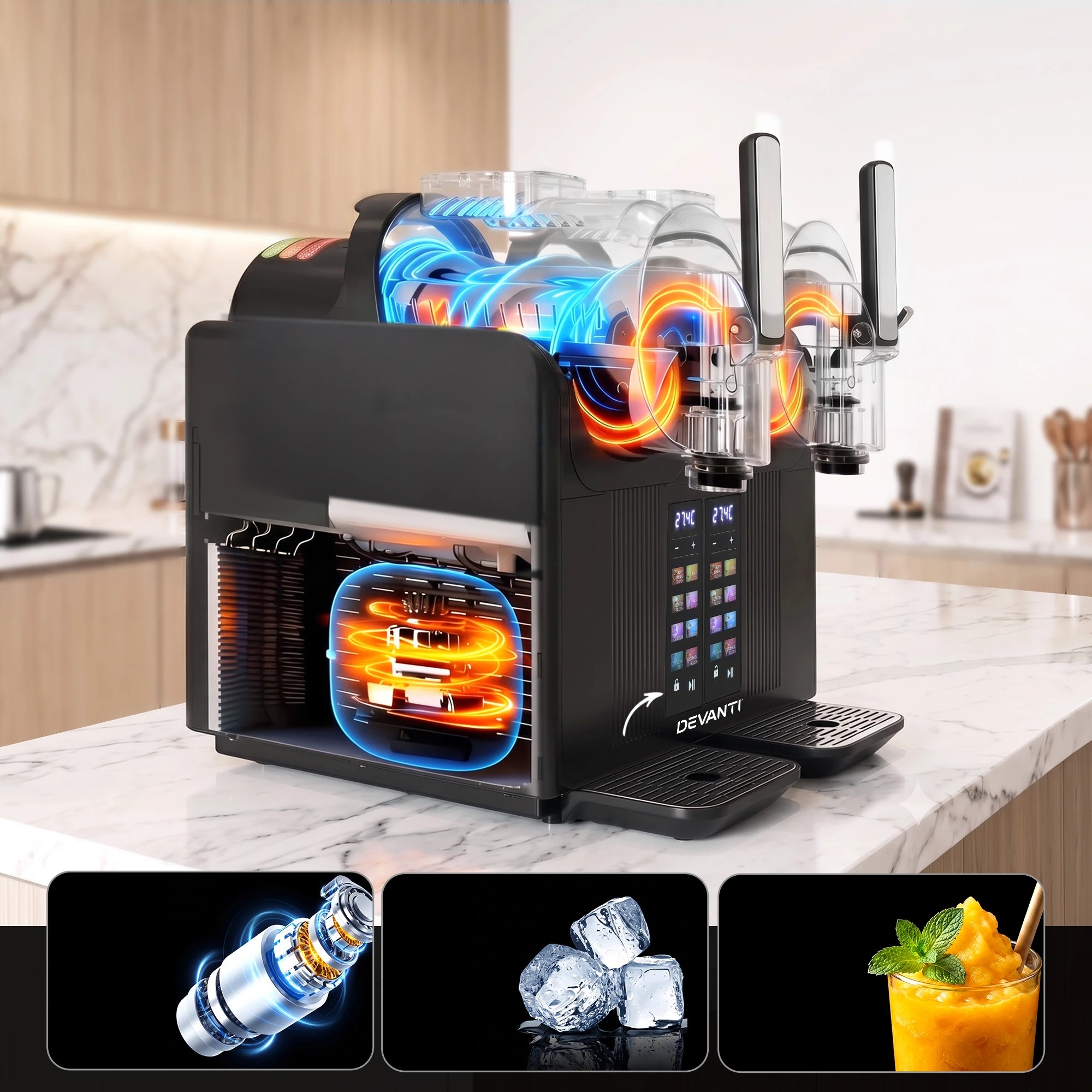 8 Devanti 4L Slushie Machine Dual Tanks Ice Cream Frozen Drink Slush Maker - Black, 8 of 10