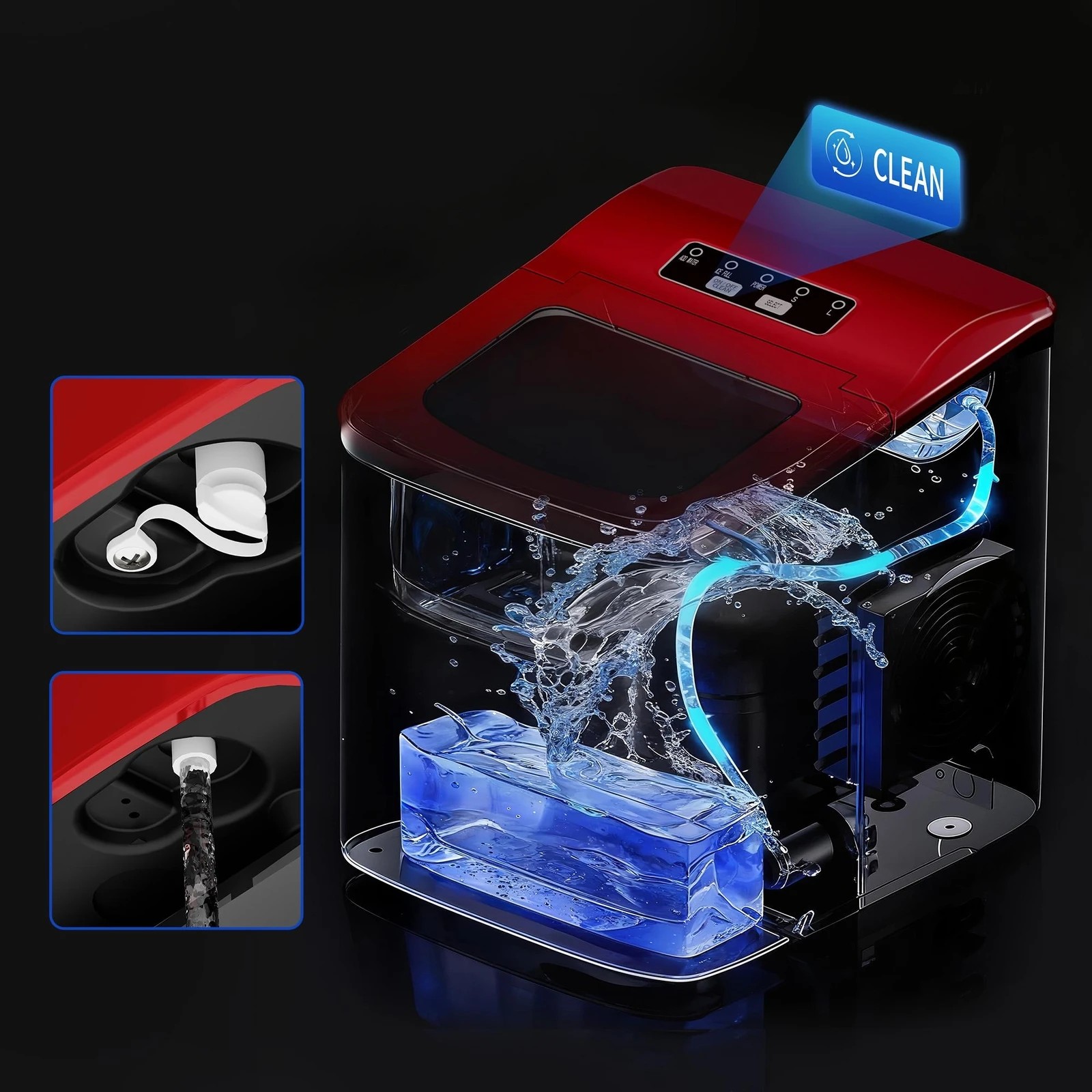 7 Alfordson Ice Maker Machine Commercial Portable 12kg Ice Cube Tray 2.2L - Red, 7 of 10