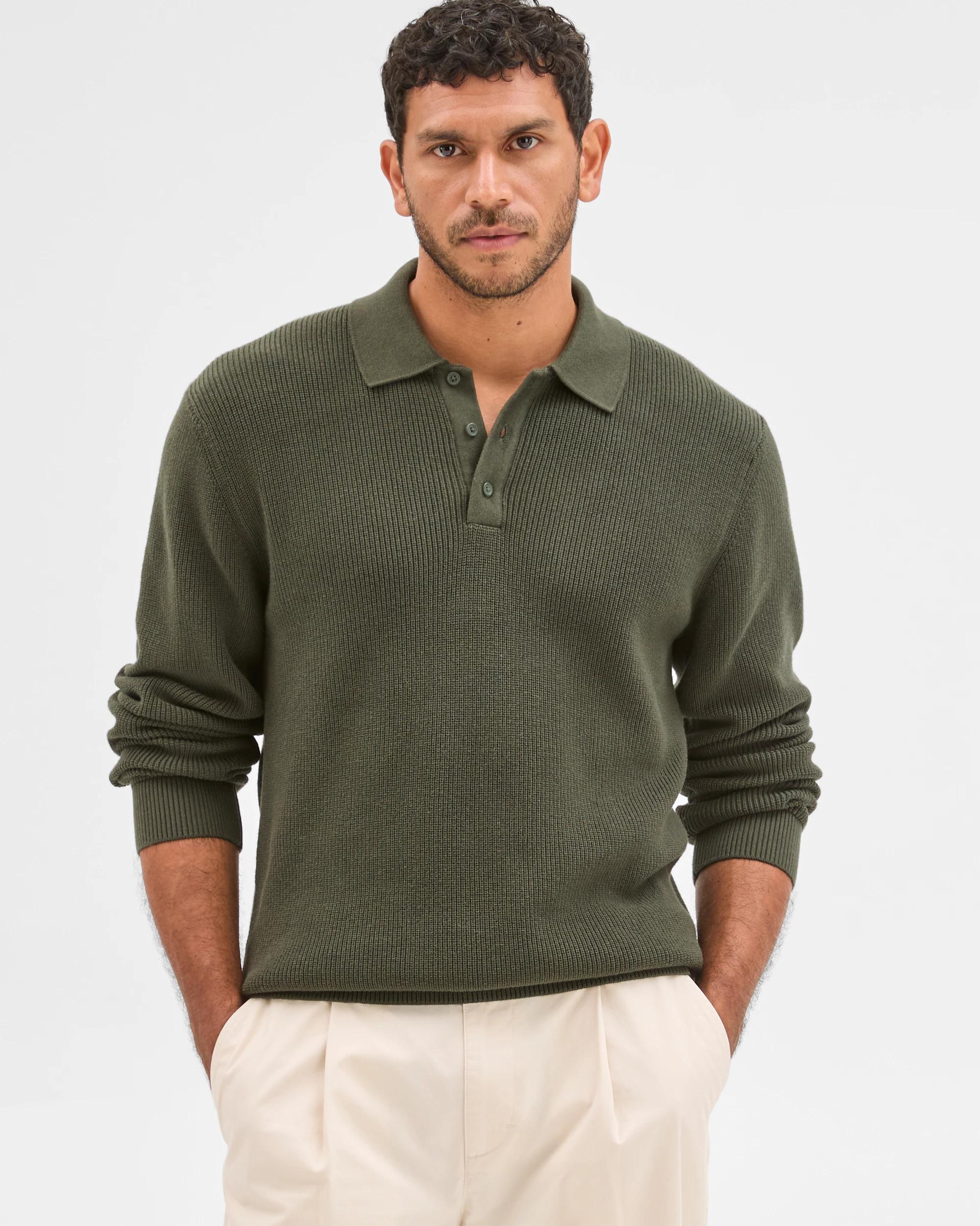 2 Target Man Australian Cotton Lightweight Long Sleeve Polo Neck Knit Jumper KHAKI, 2 of 6