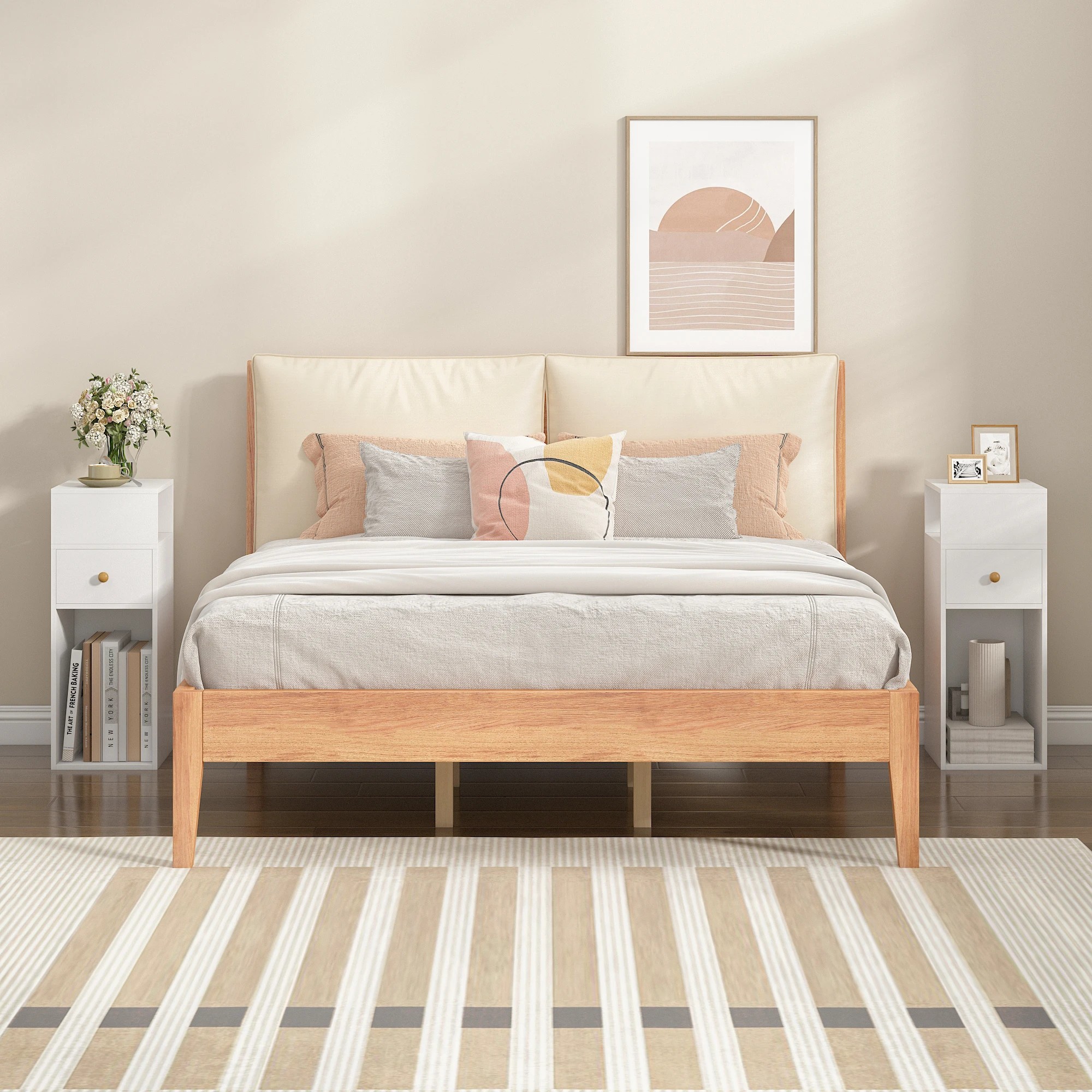 5 Advwin Side Table 25cm Narrow Sofa End Table w/ Side Shelf & Drawer Slim Bedside Table - White, 5 of 10