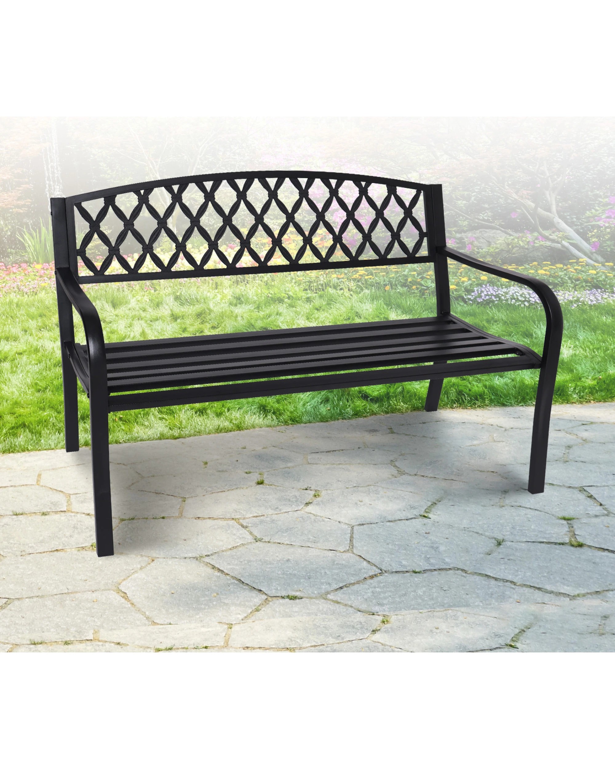 3 Wallaroo Steel Outdoor 2 to 3 Seater Garden Bench Rust Resistant Cast Iron 300kg Capacity - Black, 3 of 10