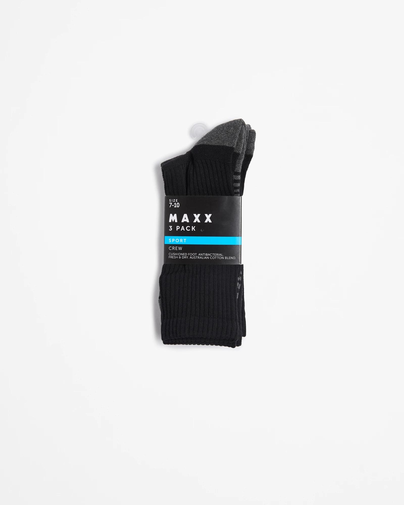 3 Australian Cotton Blend 3 Pack Sports Crew Socks - Maxx BLACK, 3 of 3