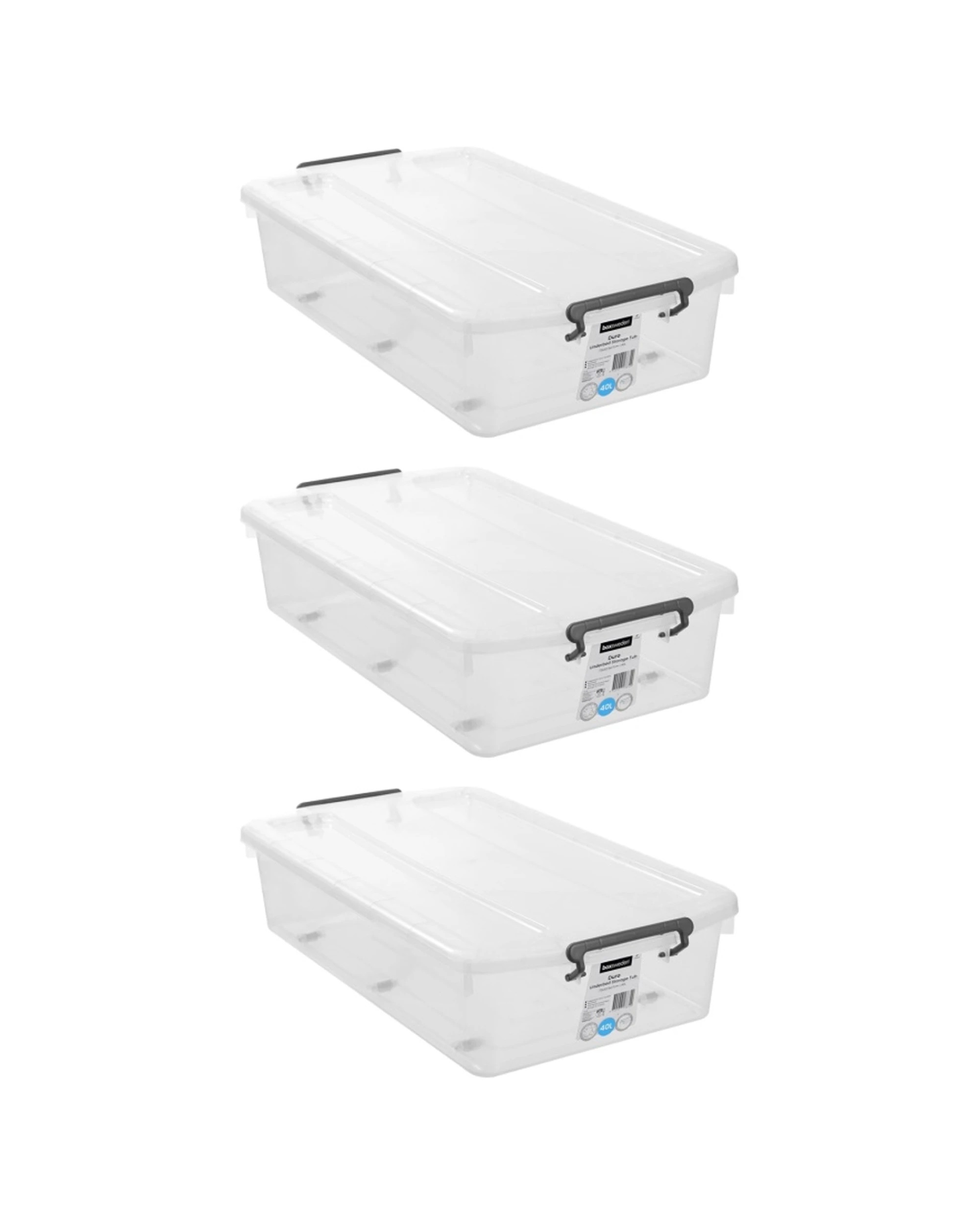 1 Boxsweden 3PK Dura Underbed Home Organiser Storage Container 40L - Clear, 1 of 7