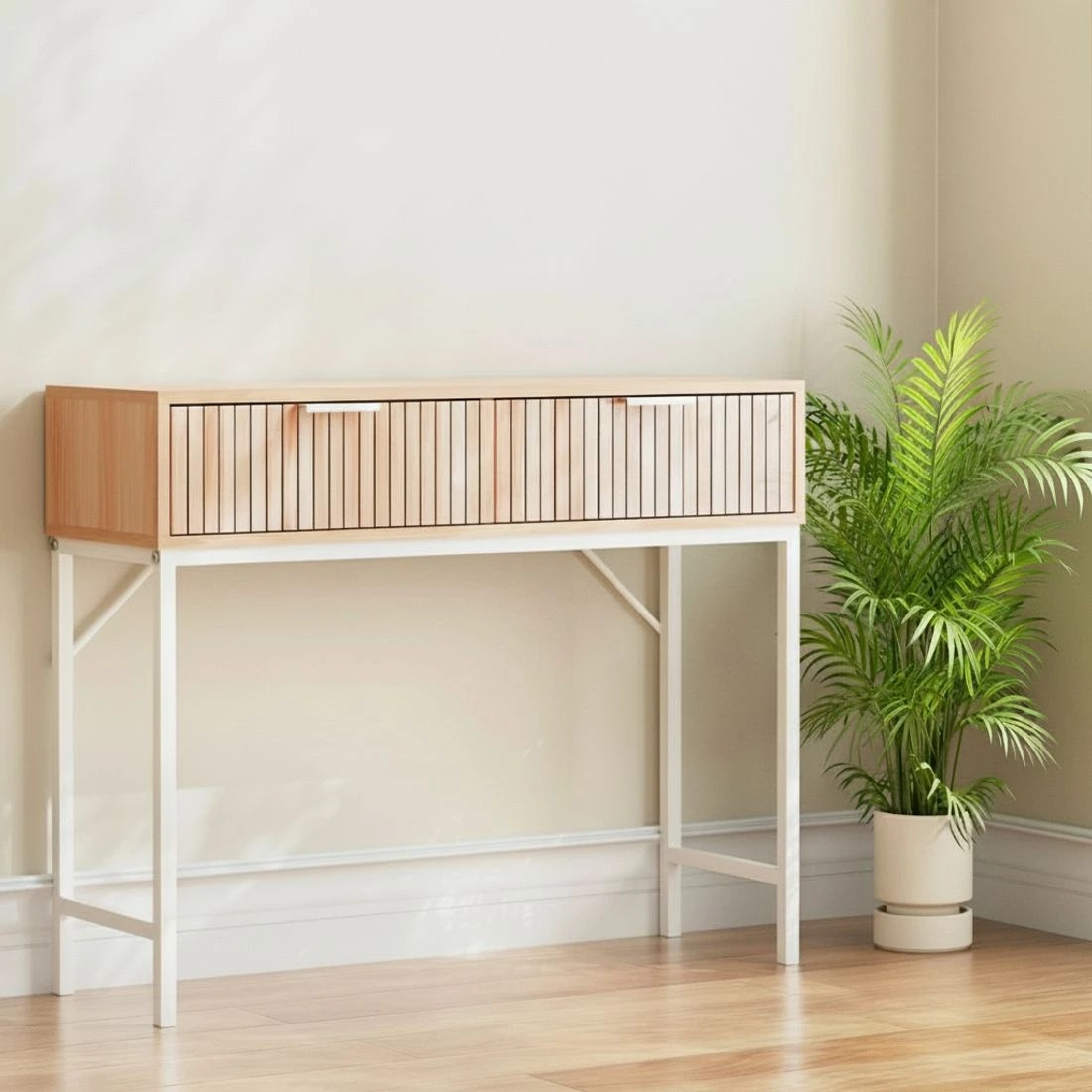 7 Artiss Console Table 2 Drawers 92CM - Brown, 7 of 8