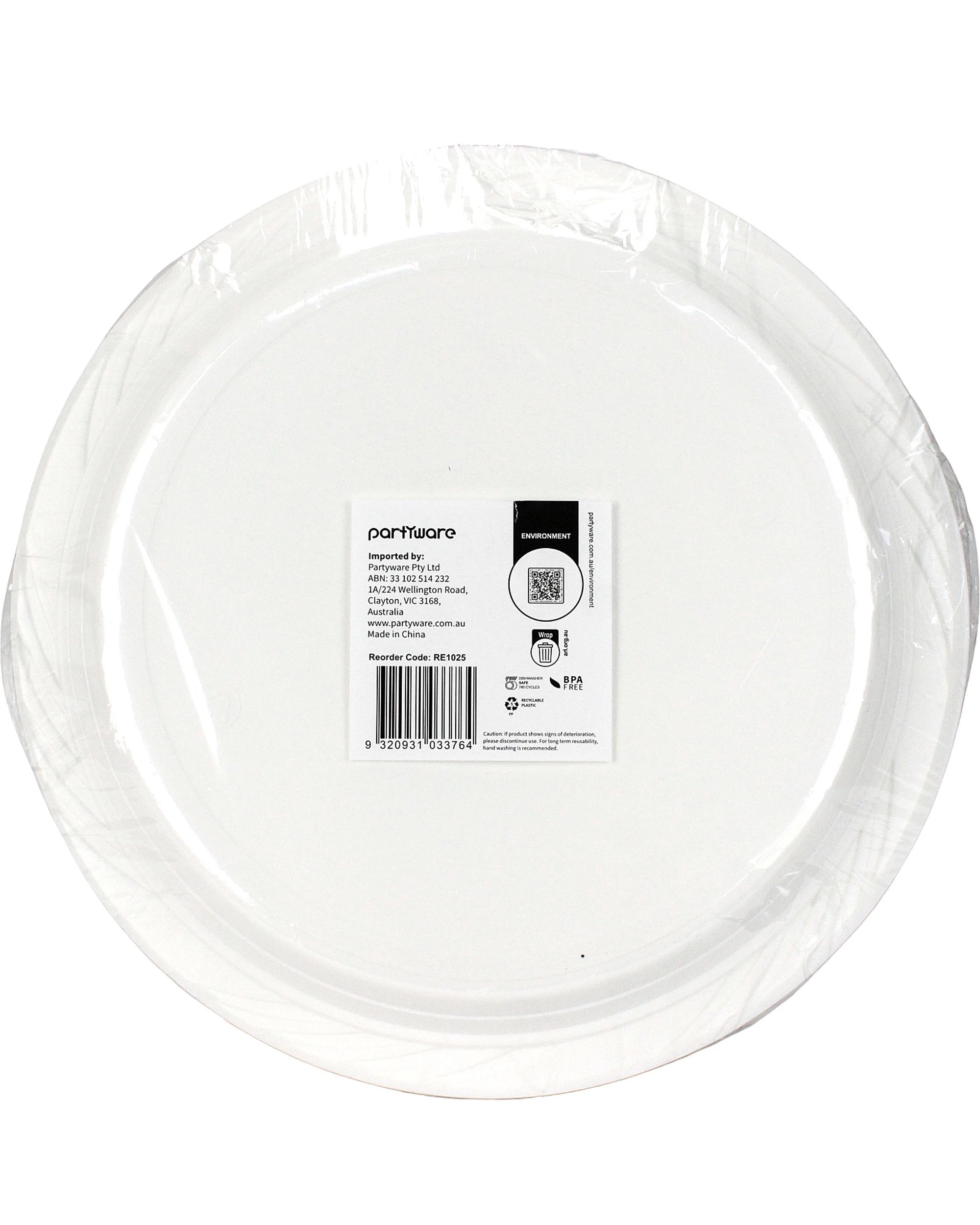 3 Partyware 25pc Reusable Dinner Plates Set Tableware 250mm - White, 3 of 3