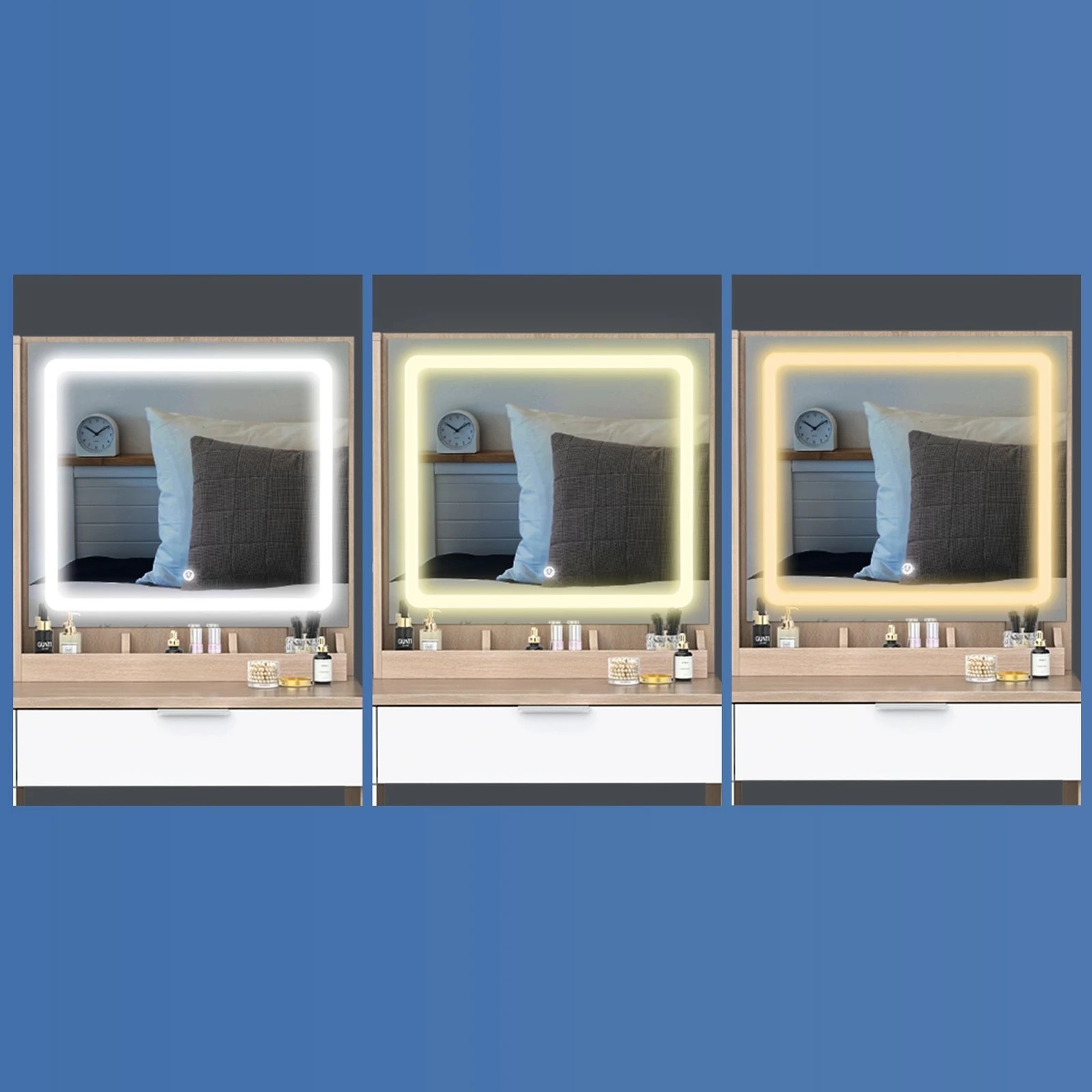 6 Alfordson Dressing Table Stool Set LED Vanity Desk Makeup Mirror Drawers - Oak, 6 of 10