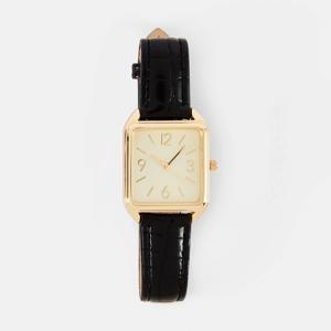 Womens Square PU Watch - Black and Gold Tone