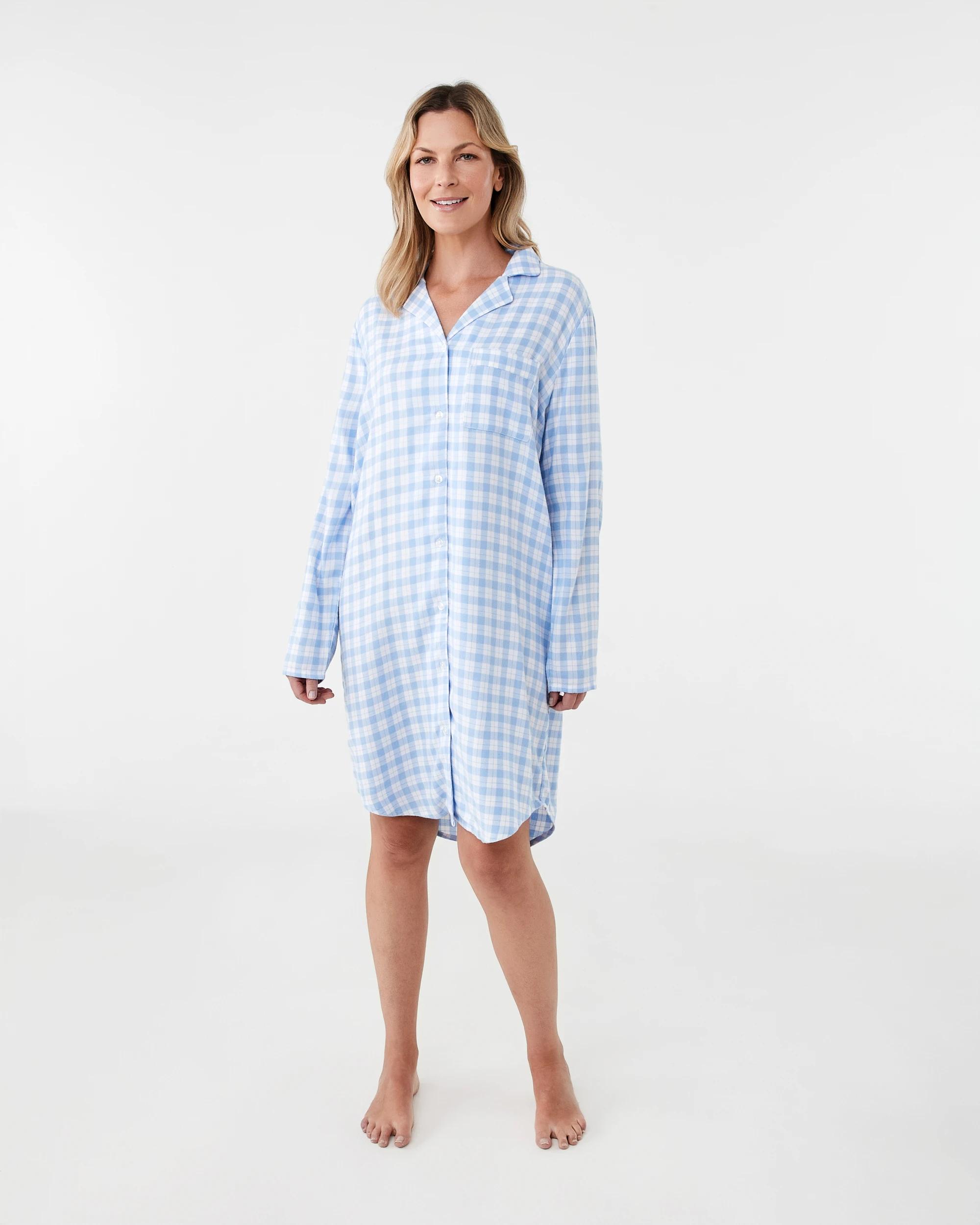 8 Long Sleeve Flannel Nightie Blue Chk, 8 of 8