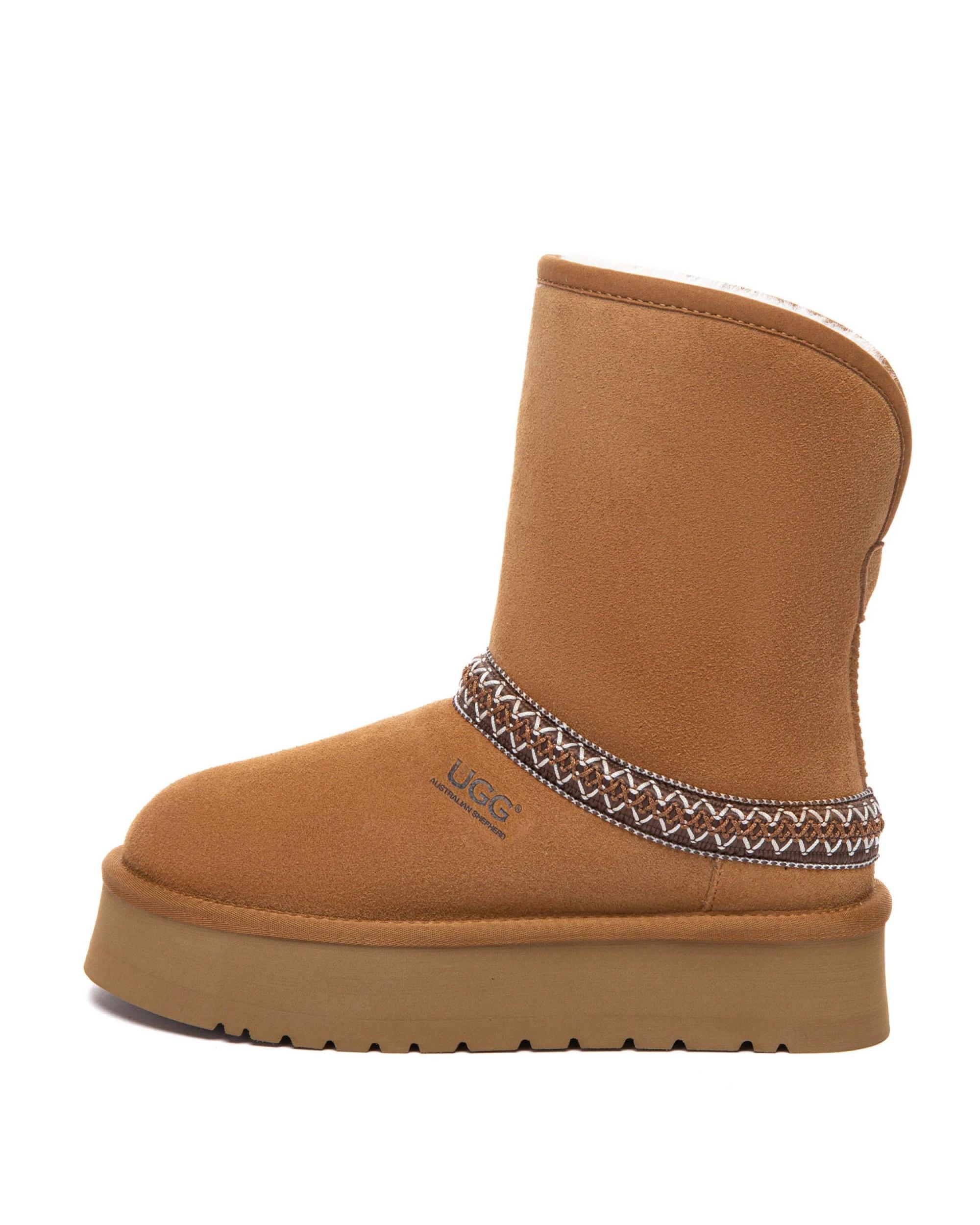 4 Australian Shepherd UGG Fayle Short Knitted Platform Boots CHESTNUT, 4 of 5