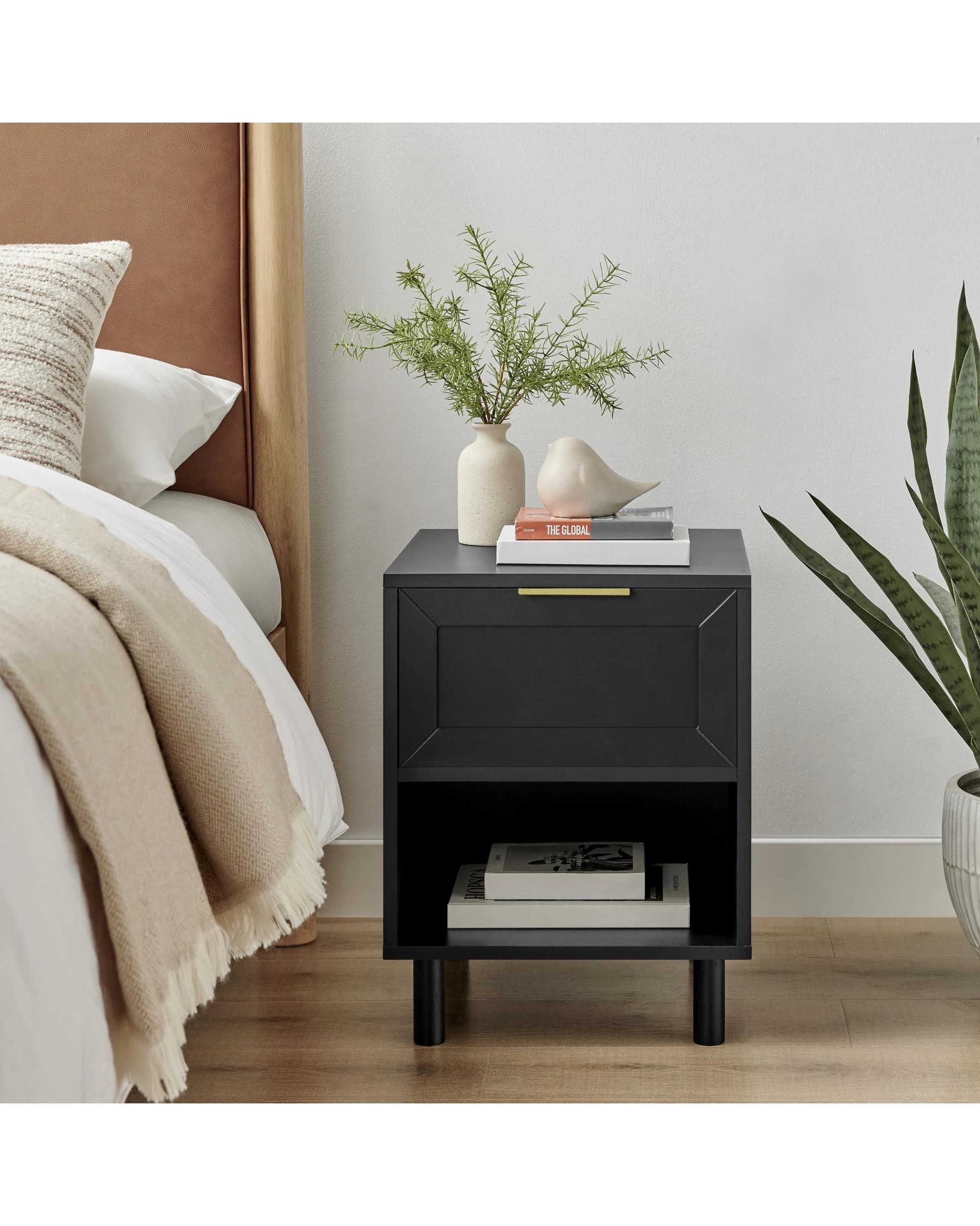 2 Kodu Bedside Unit Side Table 1 Drawer - Black, 2 of 10