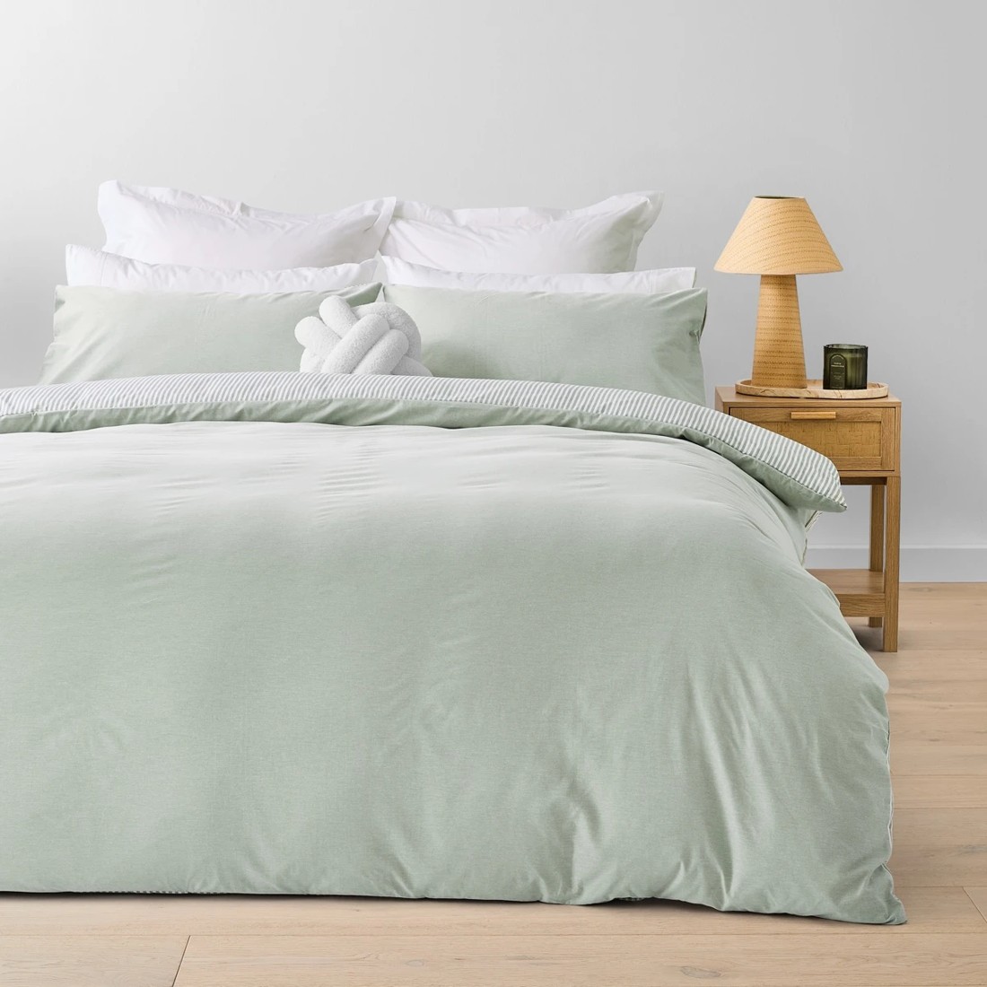 1 Chambray Cotton Rich Reversible Quilt Cover Set - King Bed, Seagrass, 1 of 7