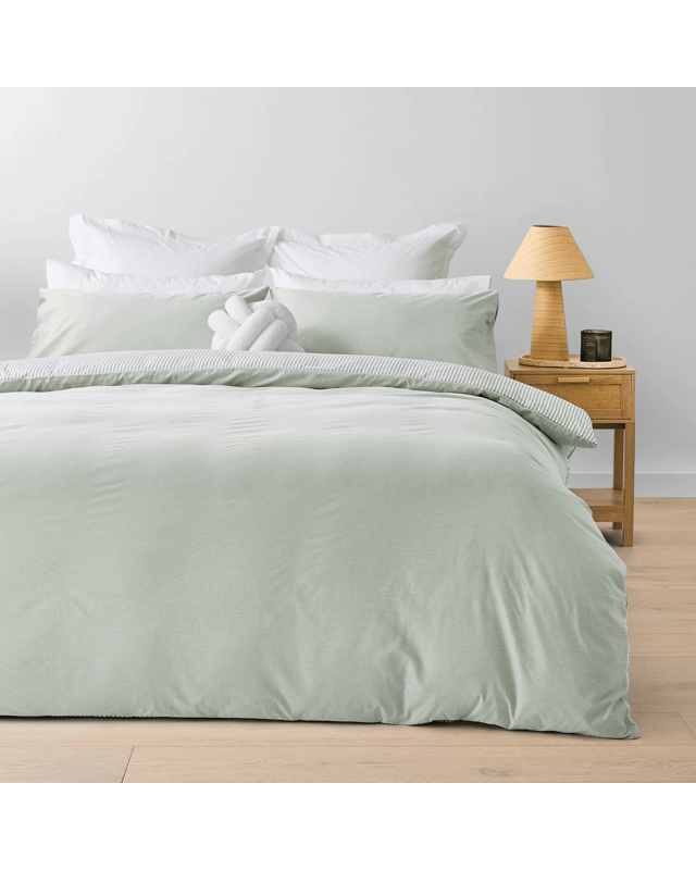 Chambray Cotton Rich Reversible Quilt Cover Set - King Bed, Seag