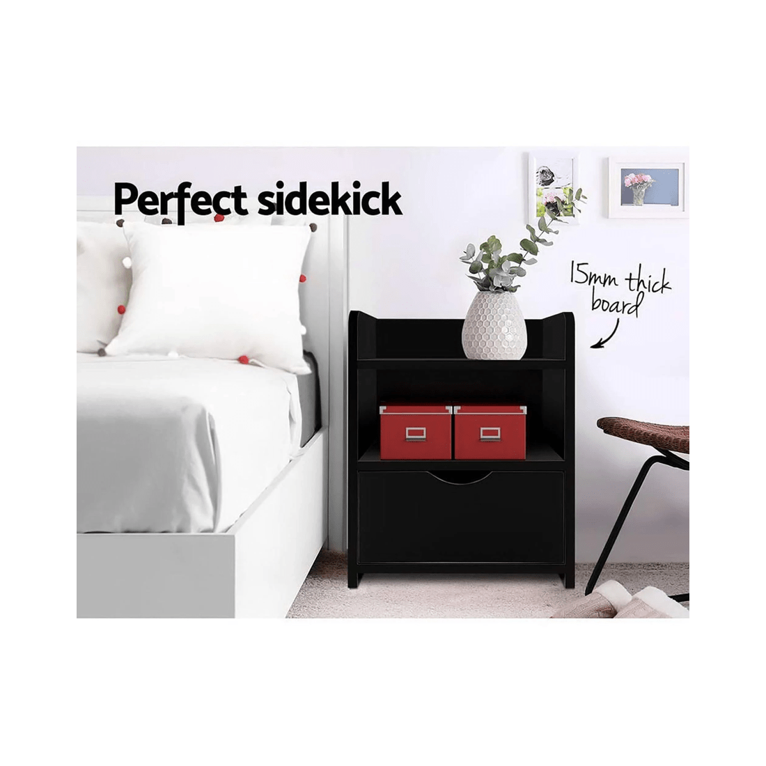 4 Artiss 2X Bedside Table - Black, 4 of 7