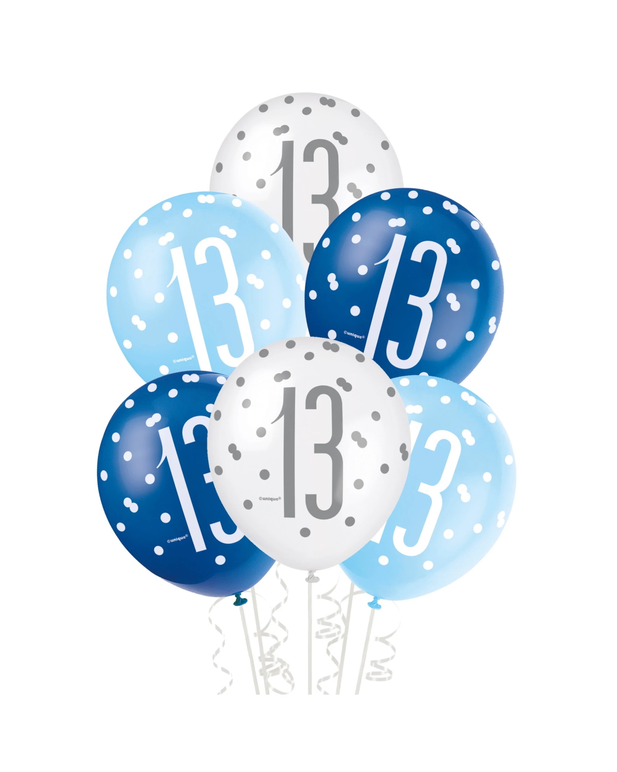 1 Unique Blue & White 13th Birthday Balloons Pack of 6 - Blue, 1 of 2