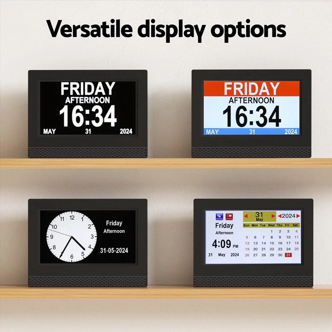 4 Artiss 7" Digital Day Clock Calendar Alarm - Black, 4 of 5