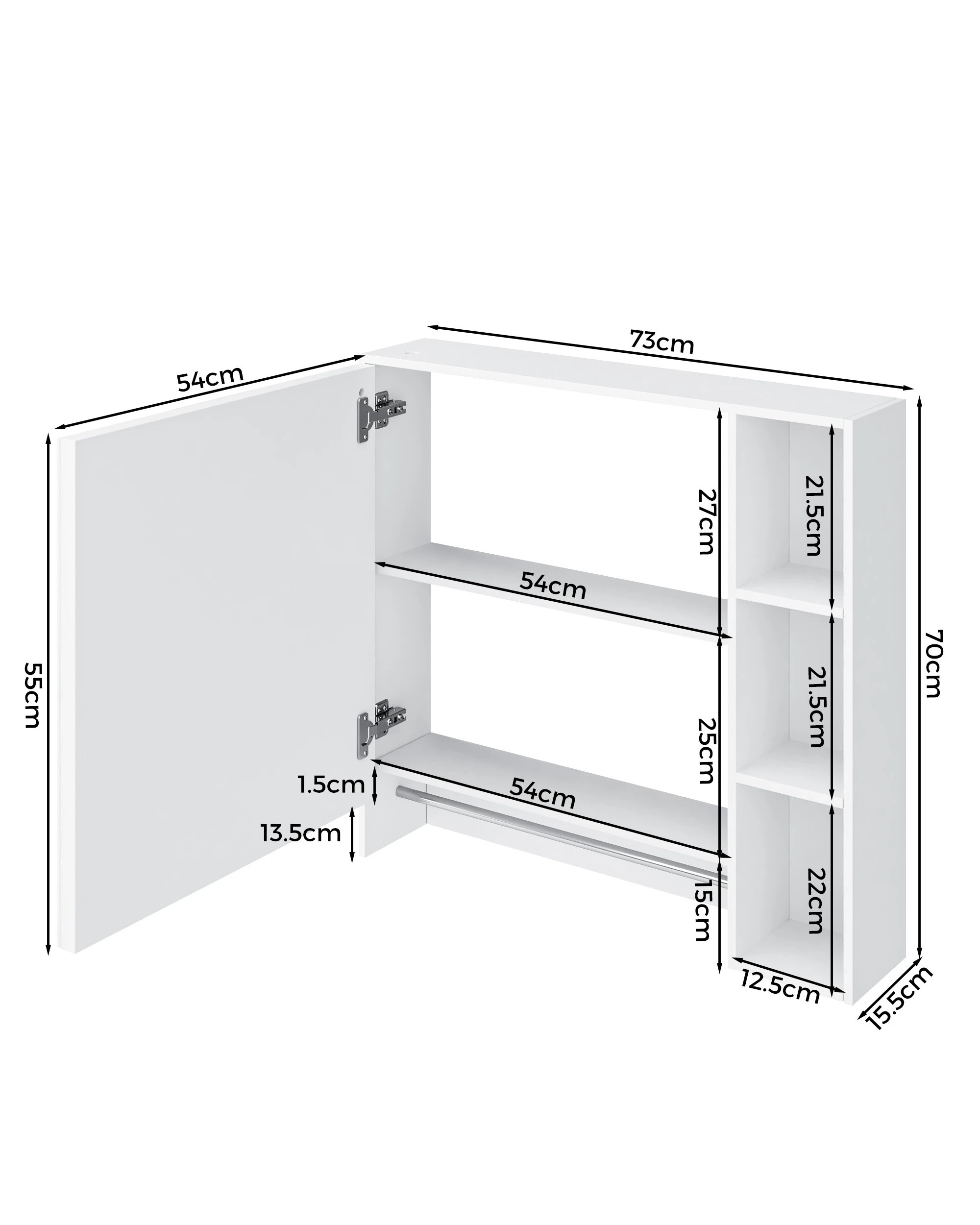 9 Advwin 730 x 700mm Cabinet LED Medicine Storage Mirror Shaving Cupboard w/ Tower Rack, 9 of 9