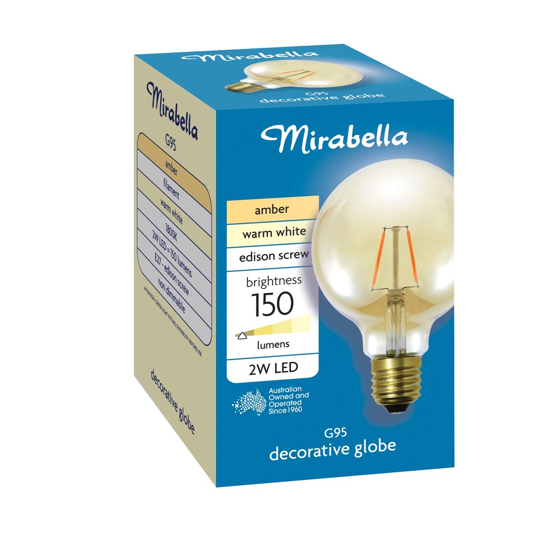 2 Mirabella E27 G95 2W Vintage Style Filament Amber Bulb, 2 of 6