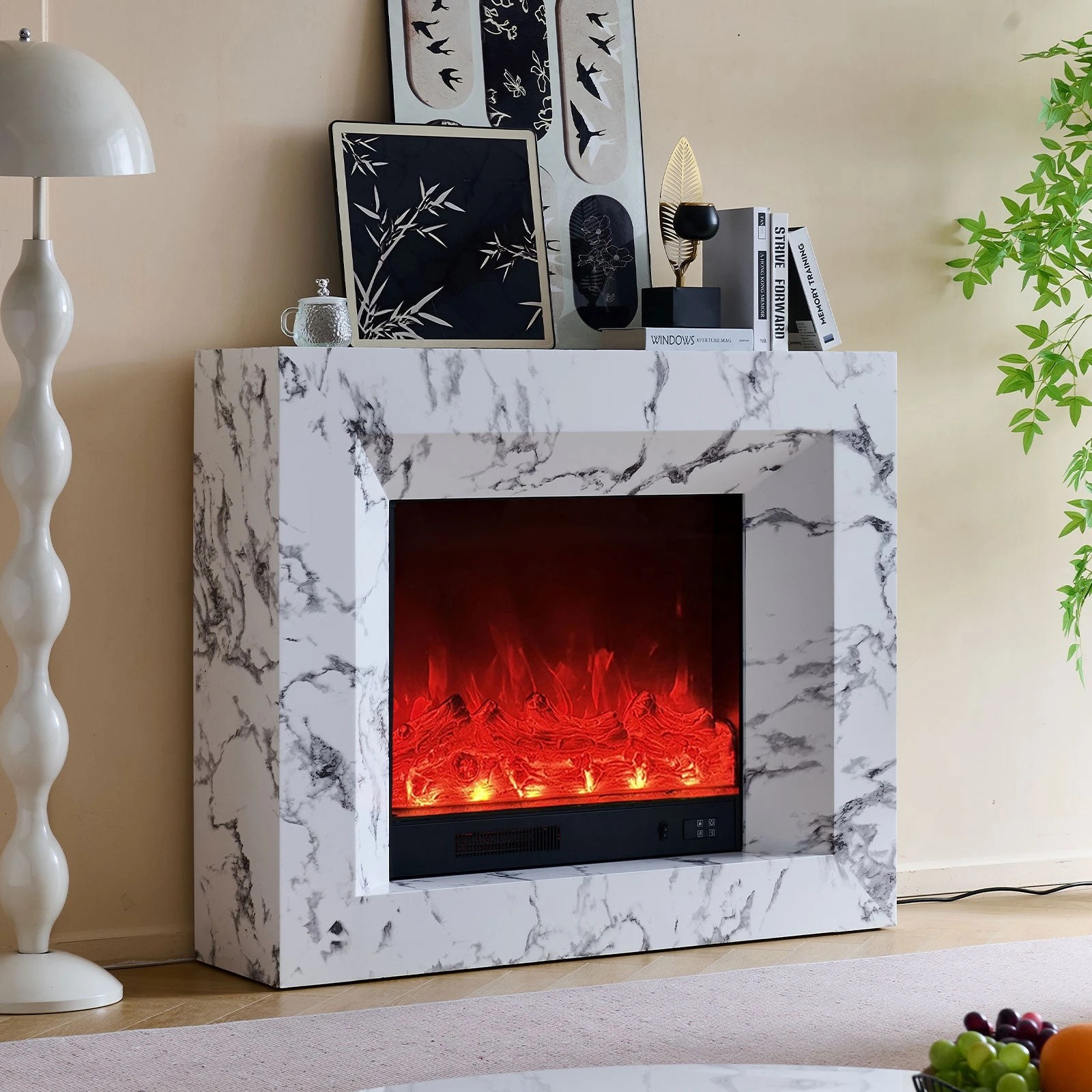 1 Moda Living Madison 30 inch Electric Fireplace Heater Mantel Suite - White, 1 of 1