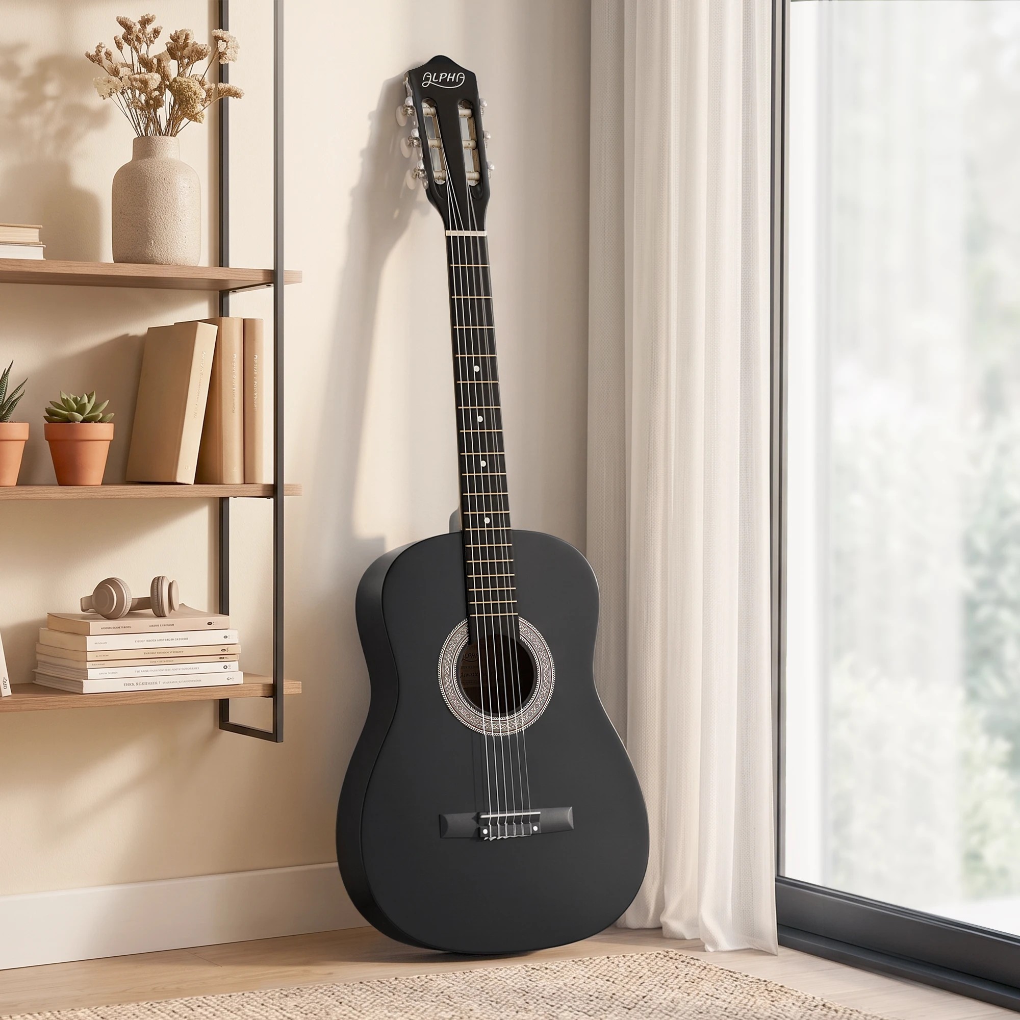 2 Alpha 38 Inch Acoustic Guitar Full Size Classical Cutaway Nylon String - Black, 2 of 9