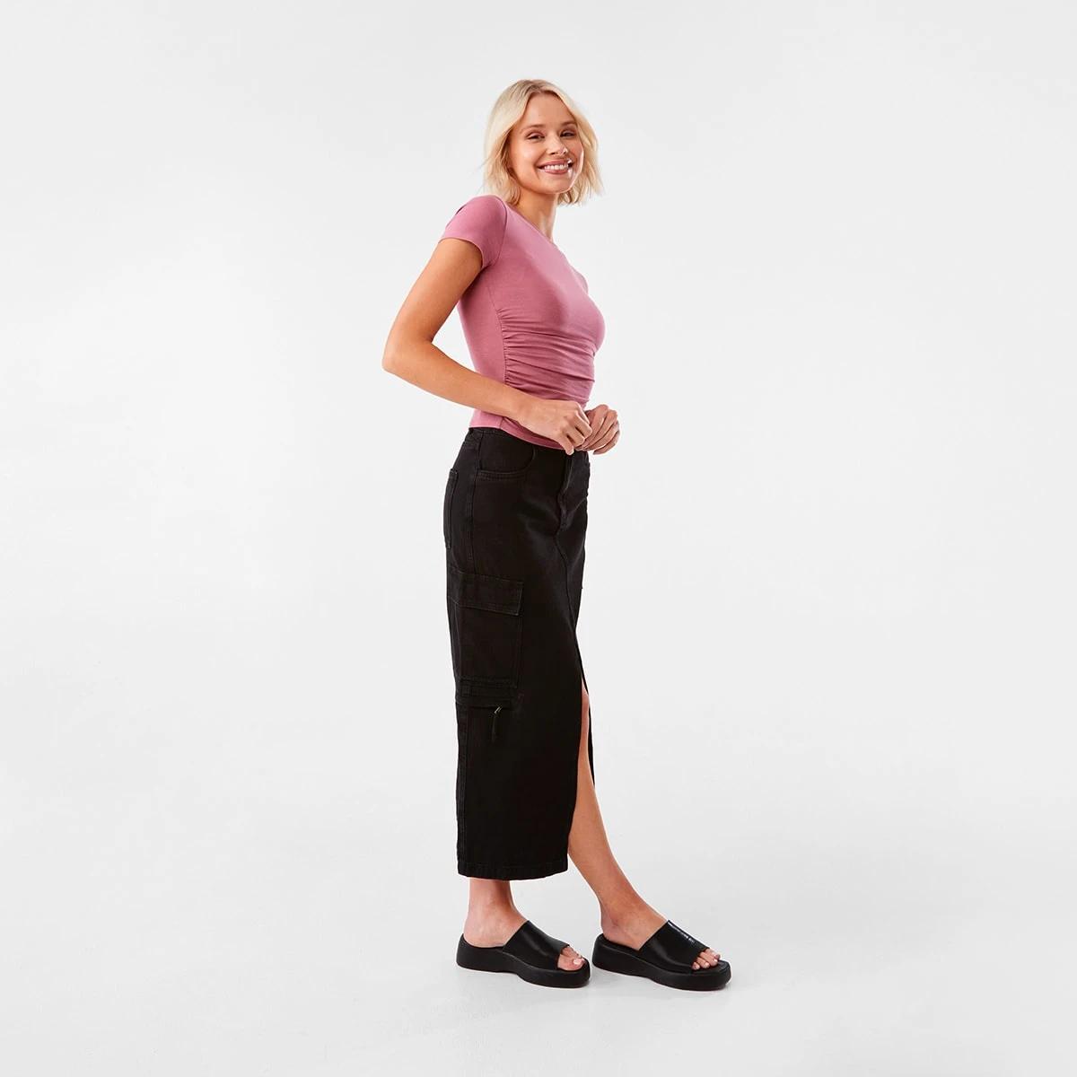 3 Short Sleeve Ruched Side Top Muted Rose, 3 of 7