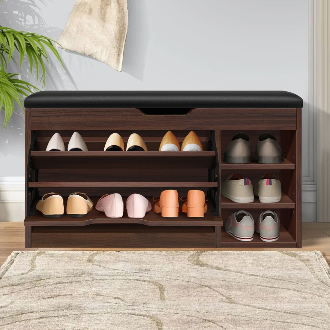 3 Alfordson Shoe Cabinet Bench Storage Rack Organiser Shelf 18 Pairs - Walnut, 3 of 10