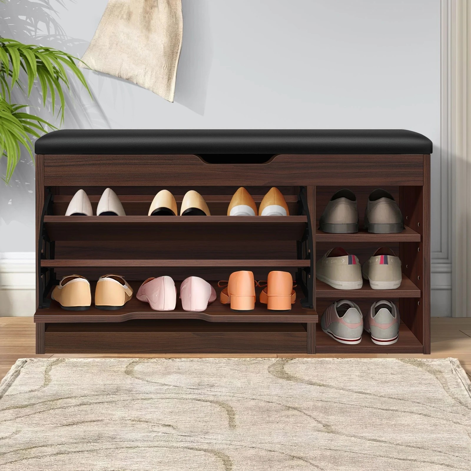 3 Alfordson Shoe Cabinet Bench Storage Rack Organiser Shelf 18 Pairs - Walnut, 3 of 10