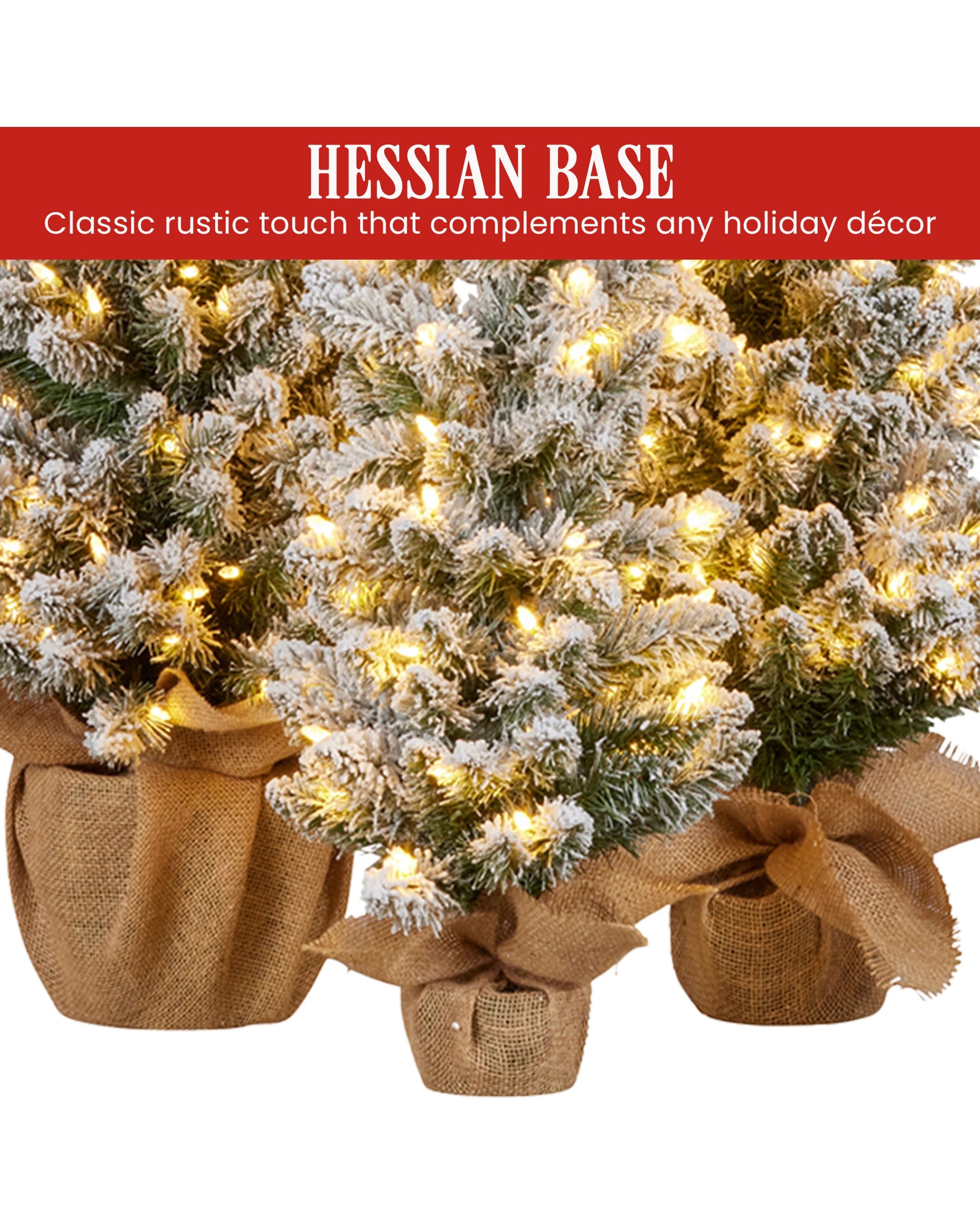 8 Christabelle Snowy Pine Christmas Trees Set Of 3 With Led Lights And Hessian Base, 8 of 9
