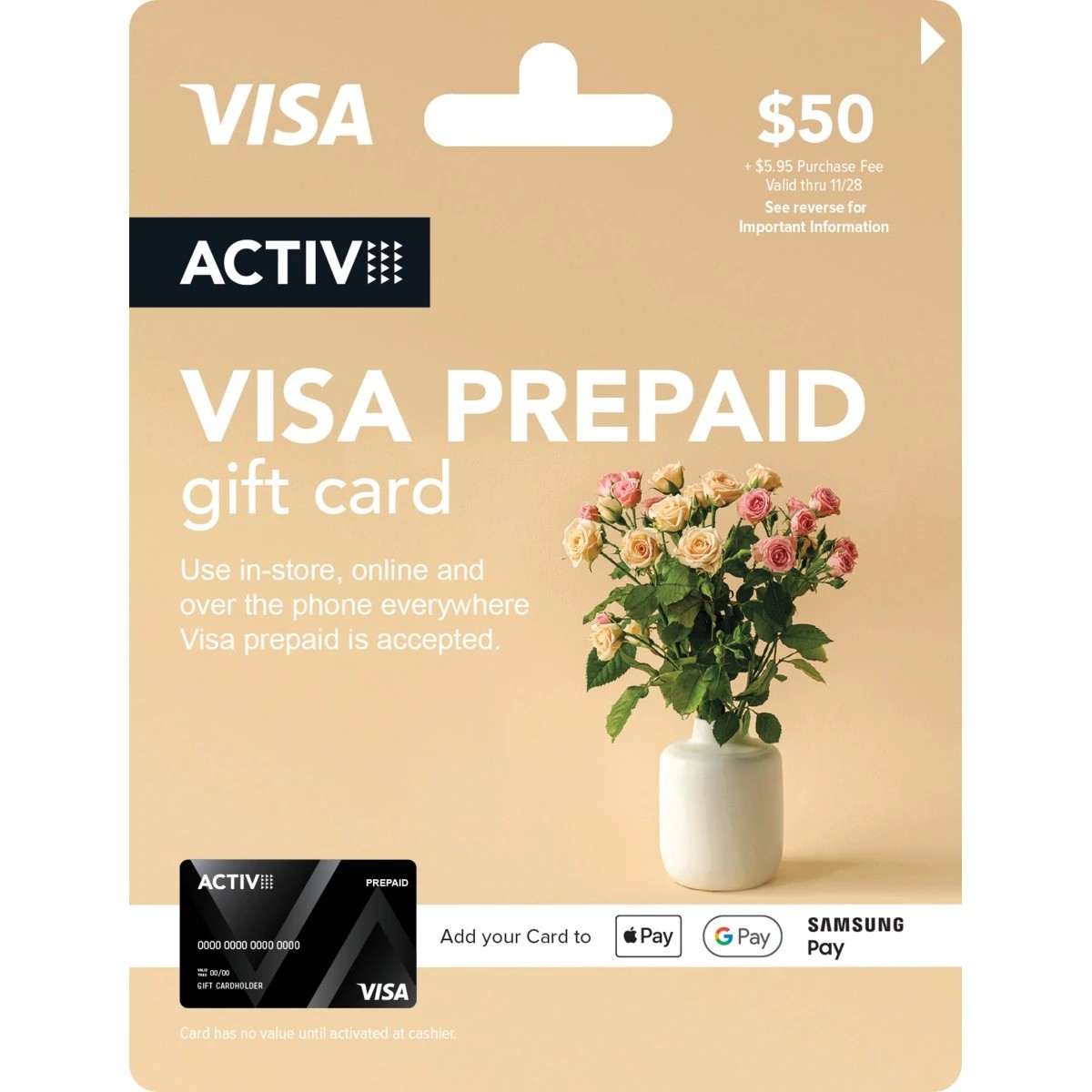 1 Activ VISA $50 Flowers Prepaid Gift Card