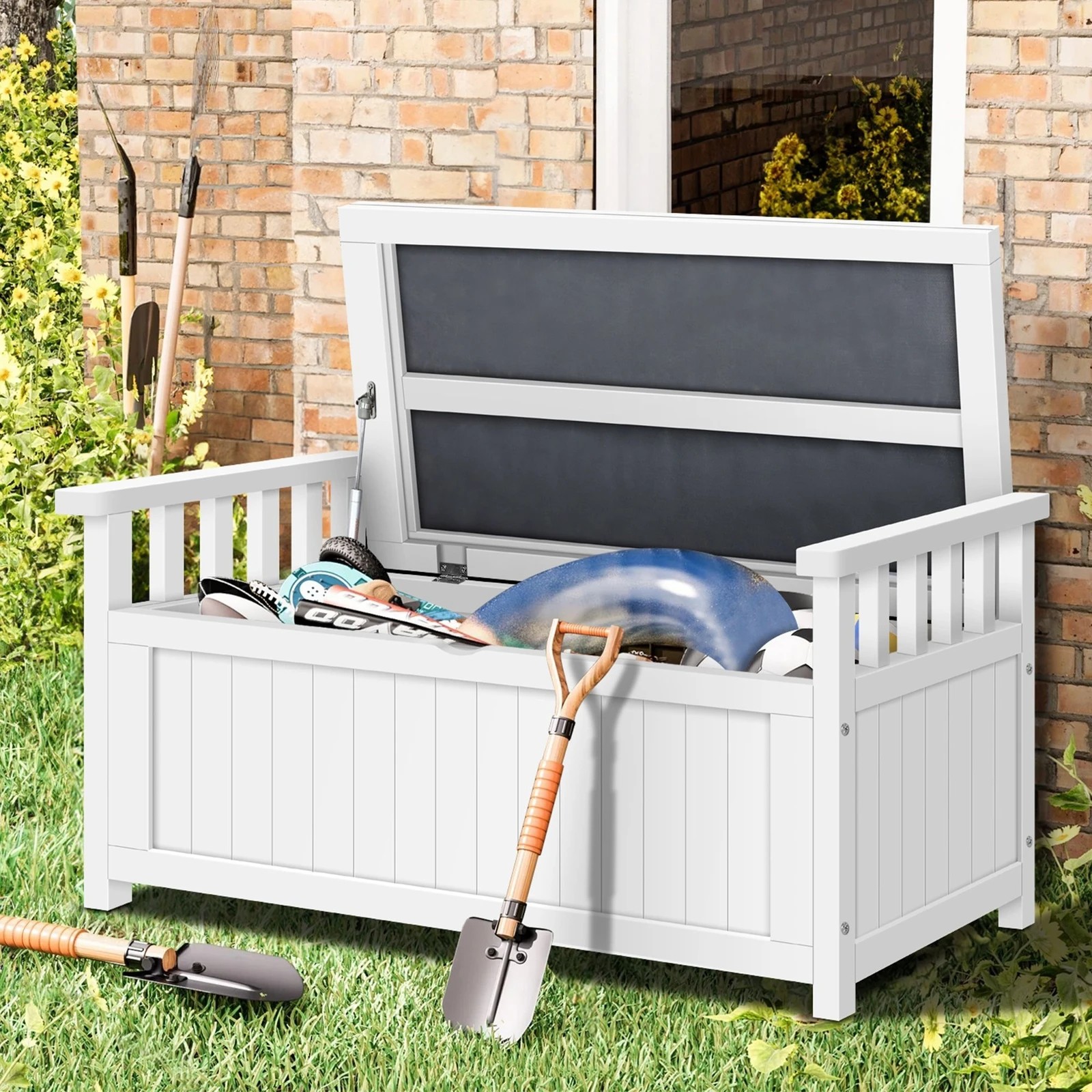 6 Alfordson Outdoor Storage Box Wooden Garden Bench Chest Tool Sheds L - White, 6 of 9