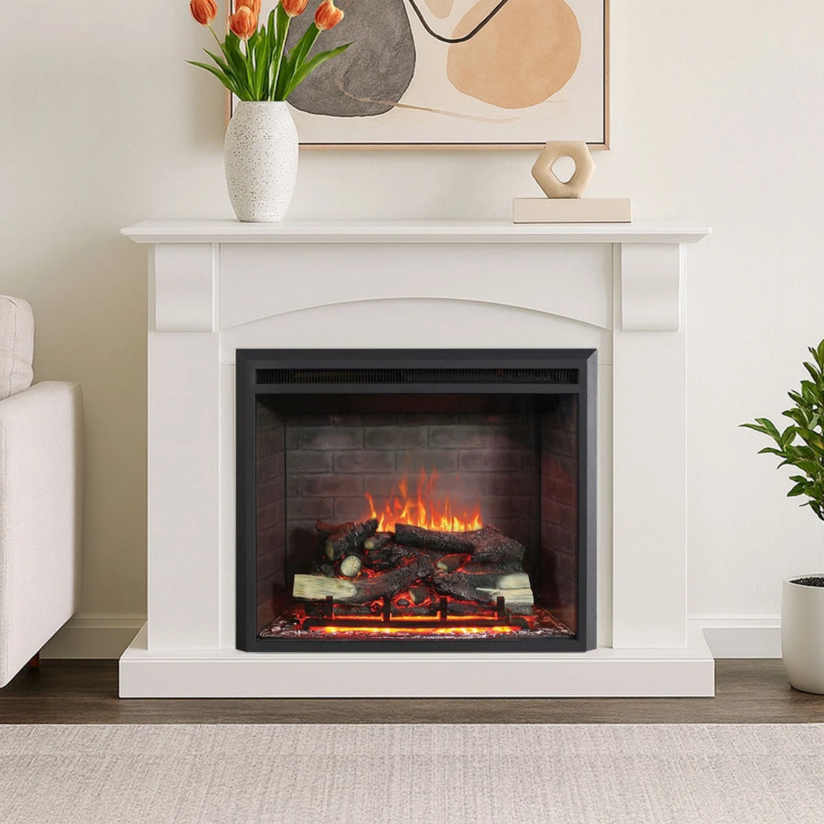 2 Moda Living Ascot Electric Fireplace Heater White Mantel Suite with Primo Insert - White, 2 of 10