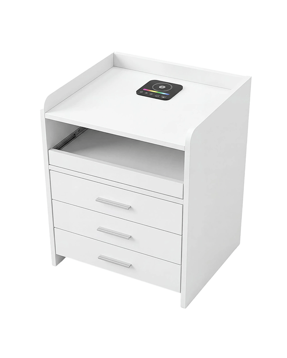 Levede Wireless Charging Station Bedside TableRgb LightHuman Sensor3 Drawers - White